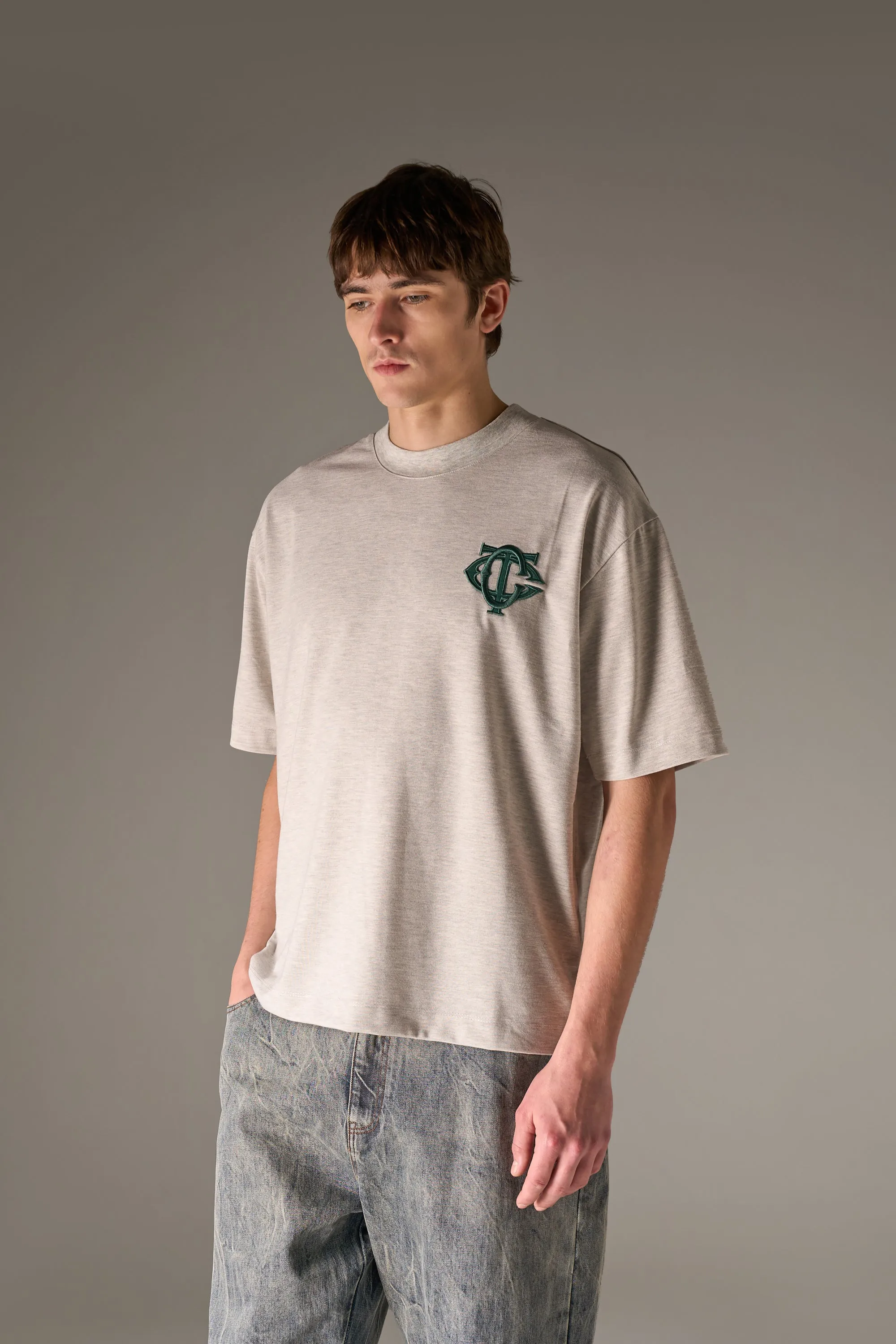 APPLIQUE MONOGRAM EMBLEM T-SHIRT - GREY MARL sold by The Couture Club product image thumbnail 3