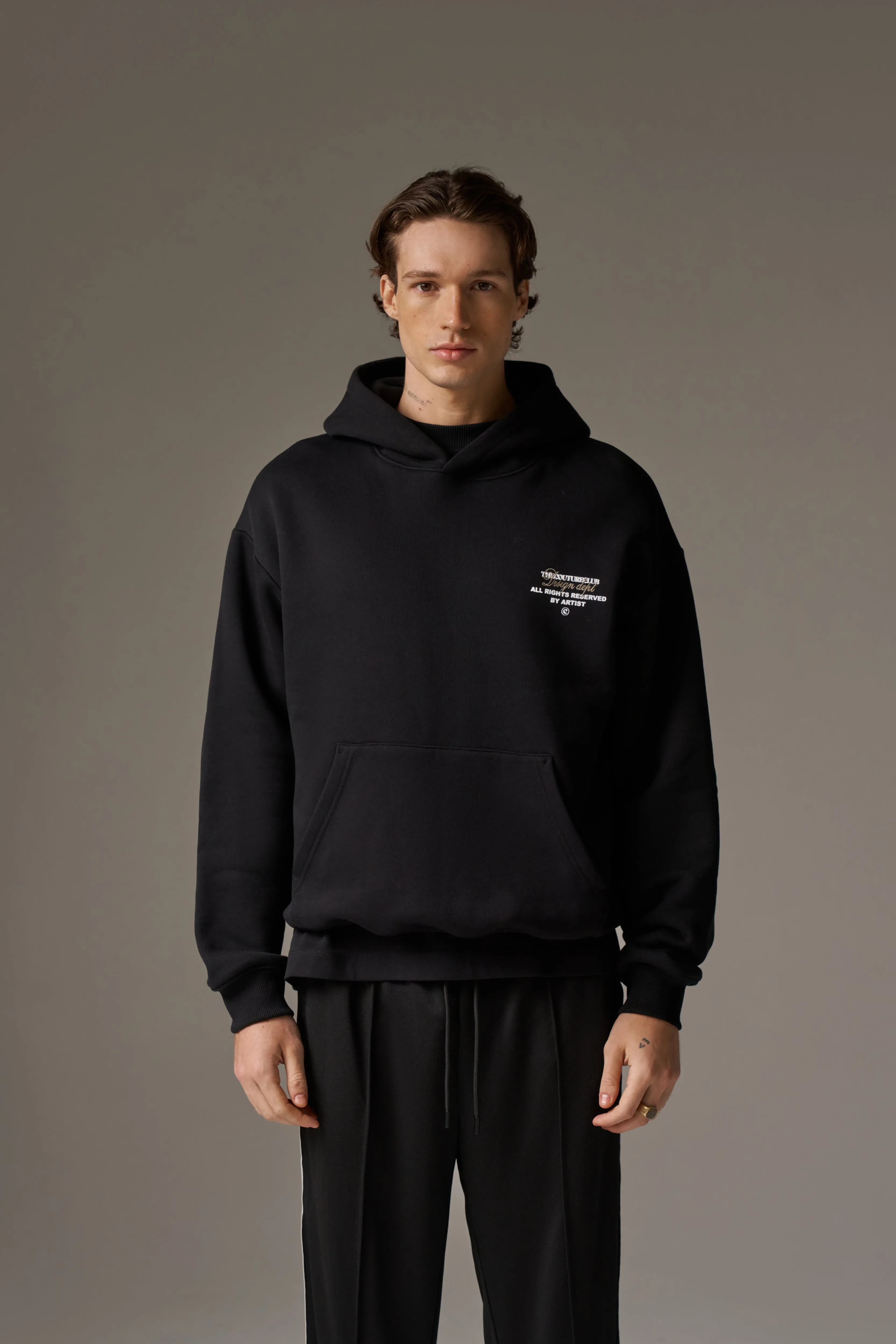 DESIGN DEPARTMENT CHEST PRINT HOODIE - BLACK sold by The Couture Club product image thumbnail 2