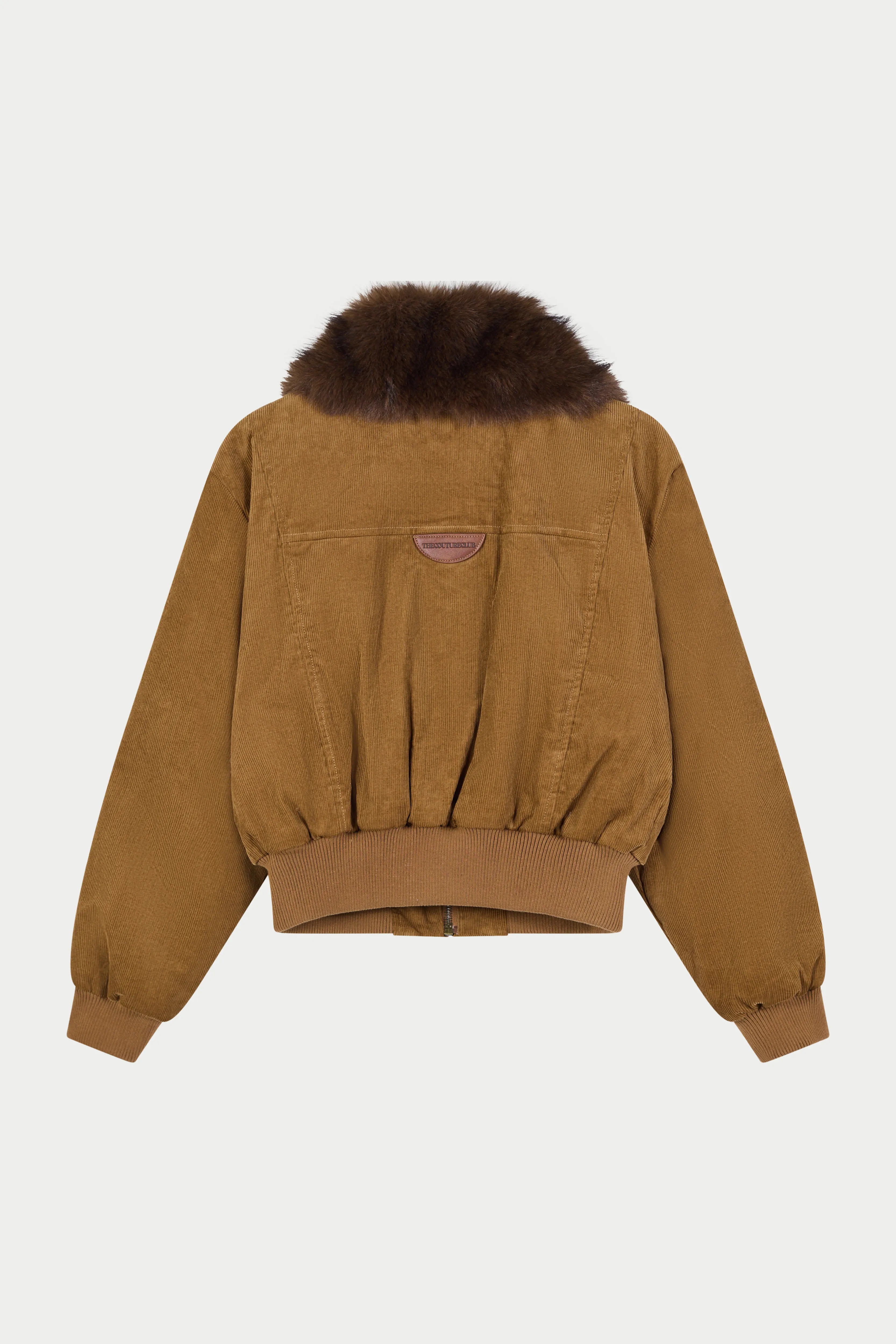 CORD FAUX FUR COLLAR BOMBER JACKET - TAN sold by The Couture Club