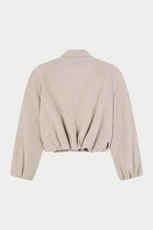 BALLOON HEM FAUX SUEDE JACKET - BEIGE sold by The Couture Club