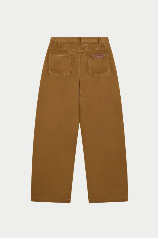 CORD BARREL LEG TROUSERS - TAN sold by The Couture Club