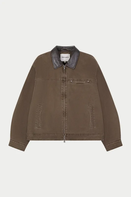 WASHED TWILL PADDED JACKET - BROWN sold by The Couture Club