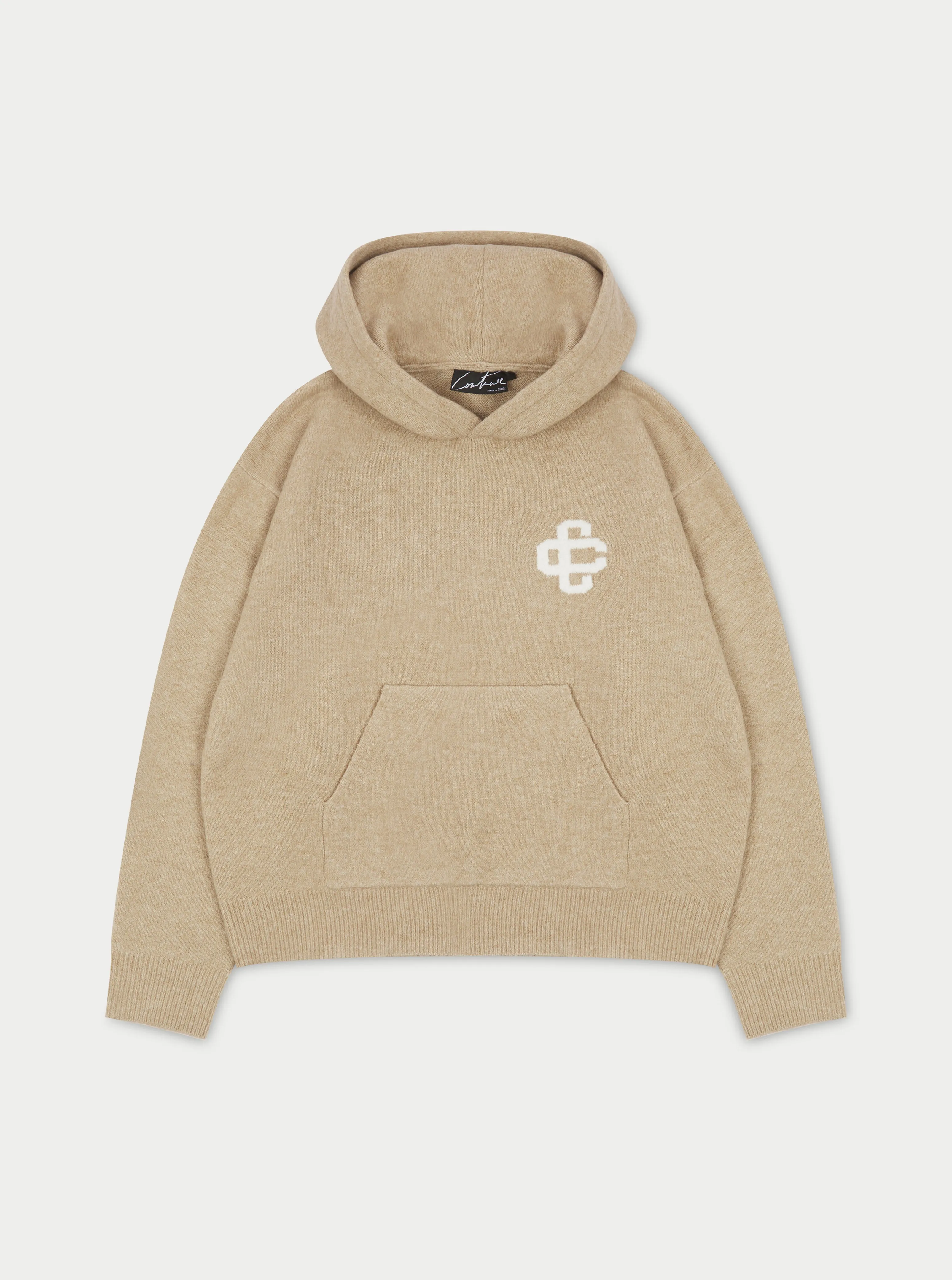 FLUFFY KNIT EMBLEM HOODIE - BEIGE sold by The Couture Club product image thumbnail 2