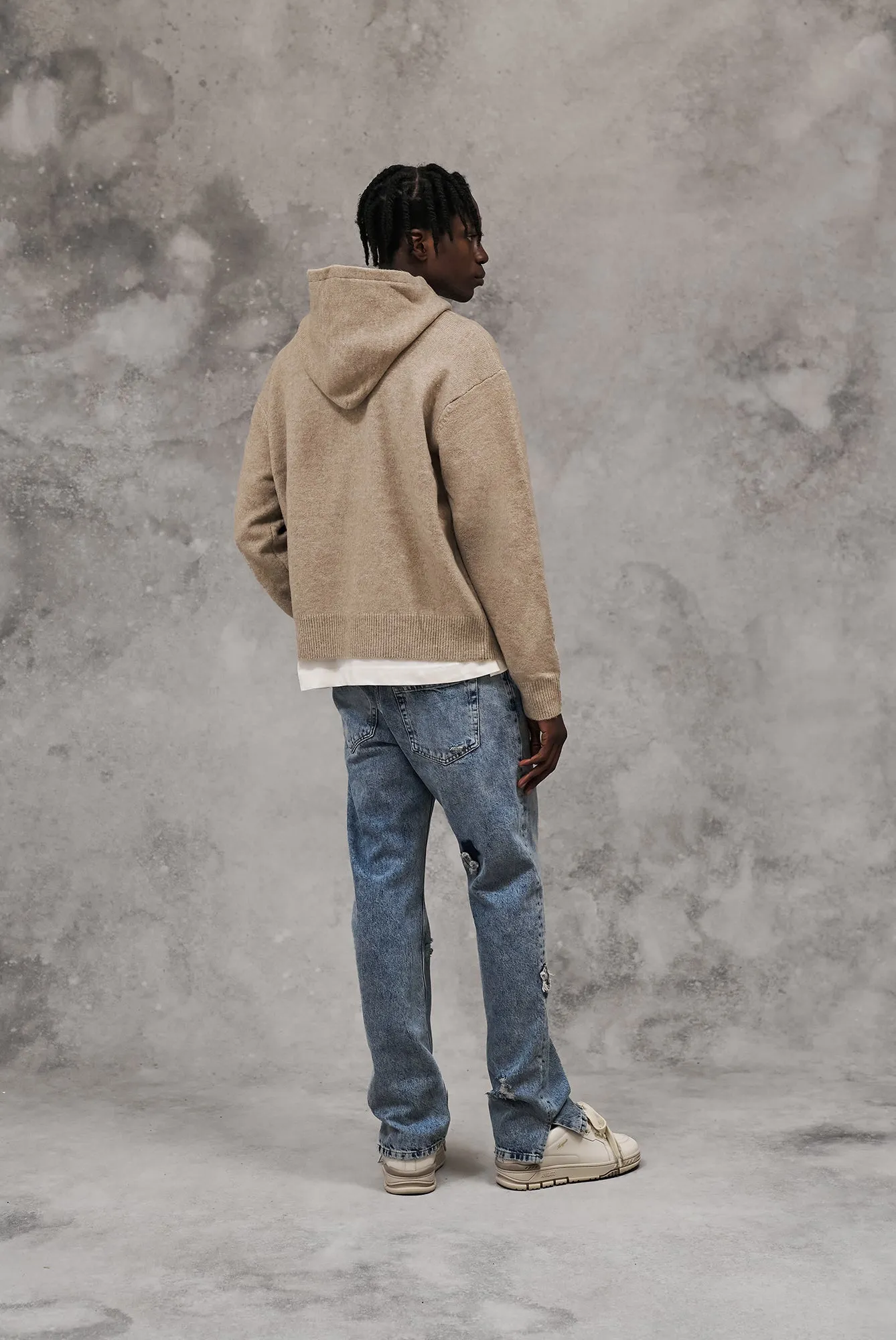 FLUFFY KNIT EMBLEM HOODIE - BEIGE sold by The Couture Club product image thumbnail 5