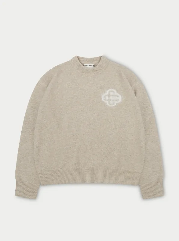 FLUFFY EMBLEM KNITTED CREW - BEIGE sold by The Couture Club