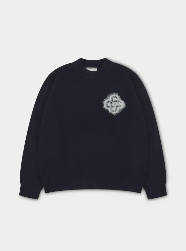 FLUFFY EMBLEM KNITTED CREW - NAVY sold by The Couture Club