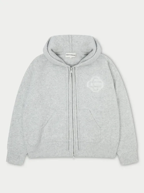 FLUFFY EMBLEM ZIP THROUGH KNITTED HOODIE - GREY MARL sold by The Couture Club