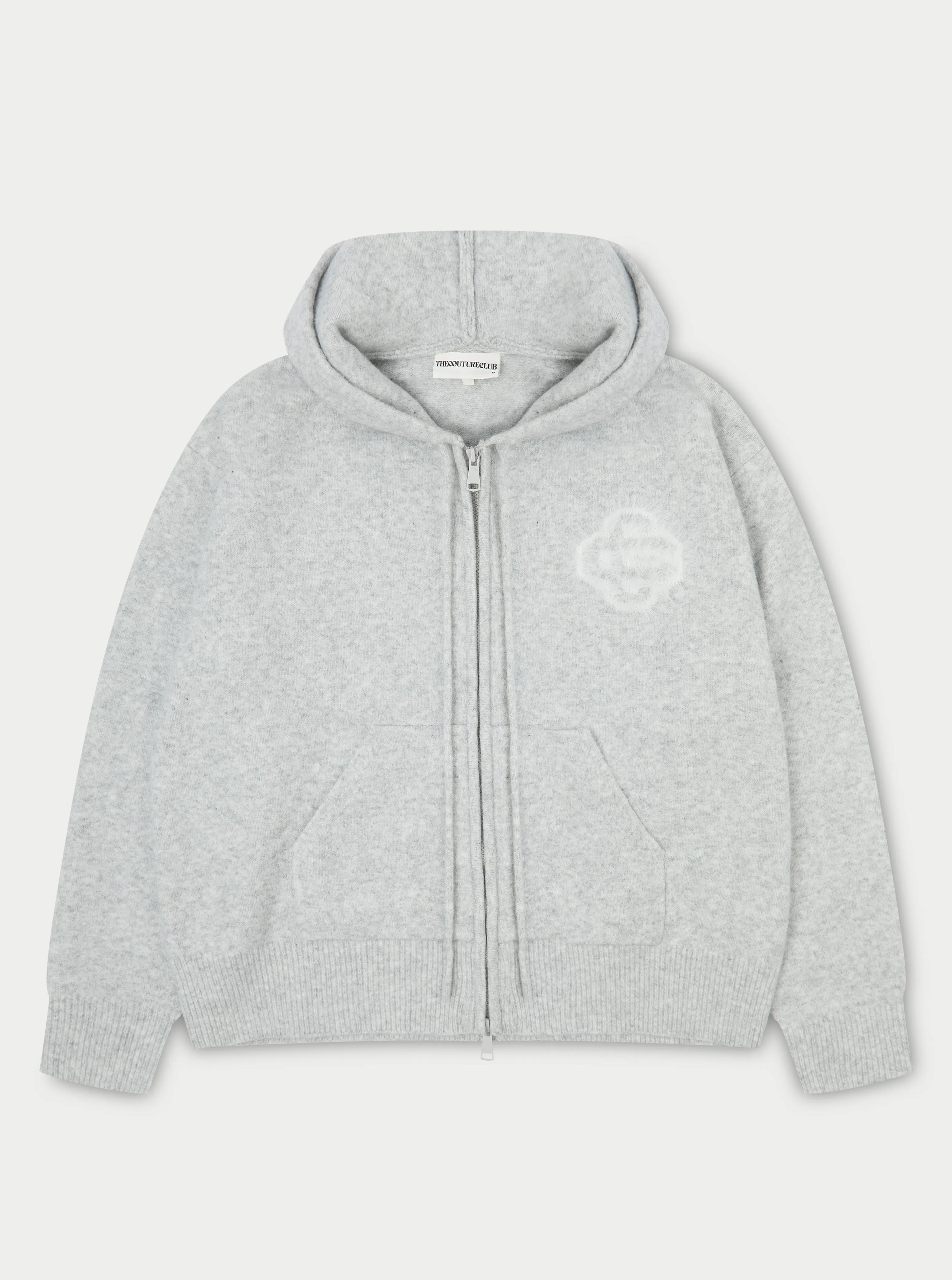 FLUFFY EMBLEM ZIP THROUGH KNITTED HOODIE - GREY MARL sold by The Couture Club