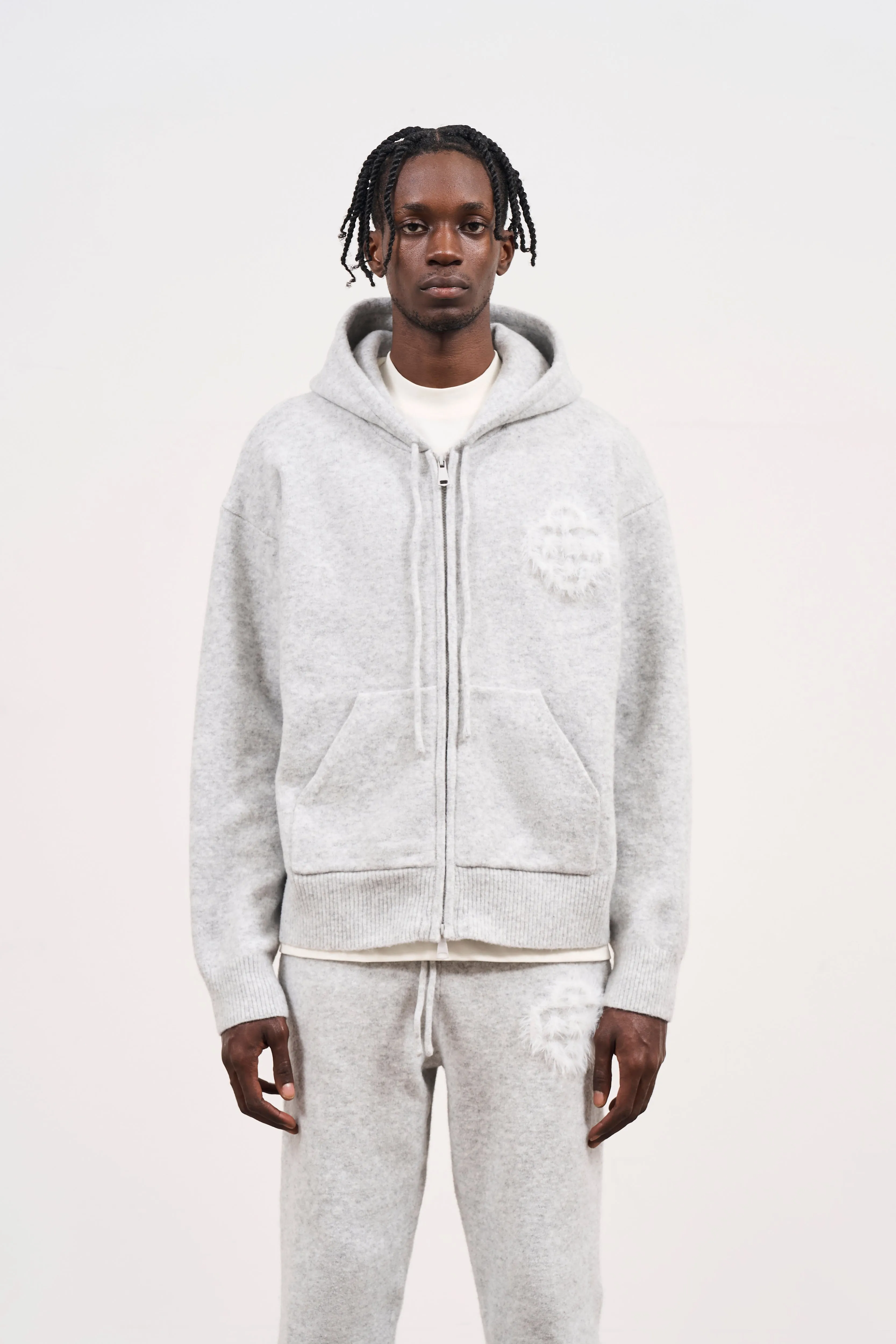 FLUFFY EMBLEM ZIP THROUGH KNITTED HOODIE - GREY MARL sold by The Couture Club product image thumbnail 2