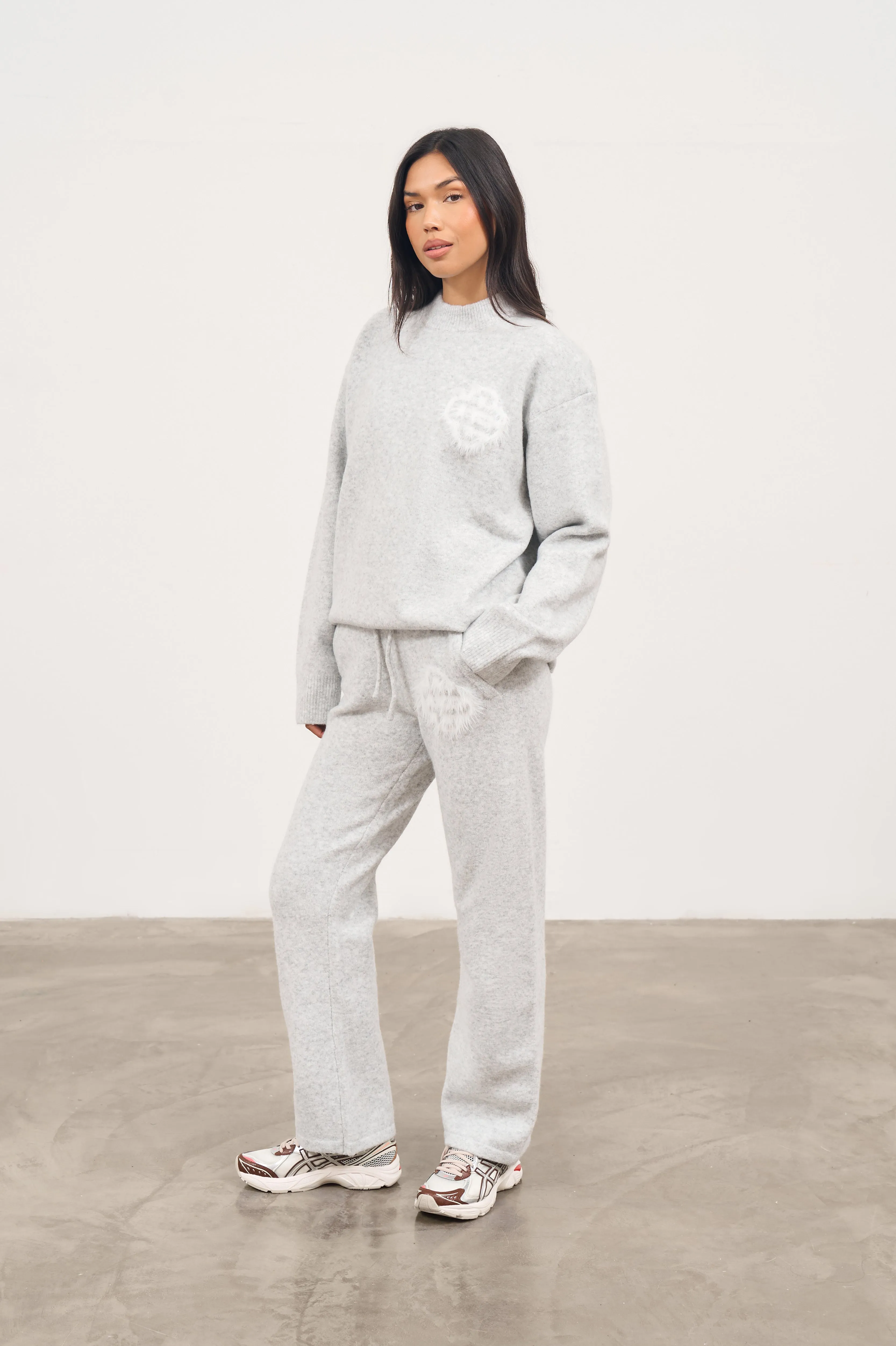 FLUFFY EMBLEM KNITTED JOGGERS - GREY MARL sold by The Couture Club product image thumbnail 3