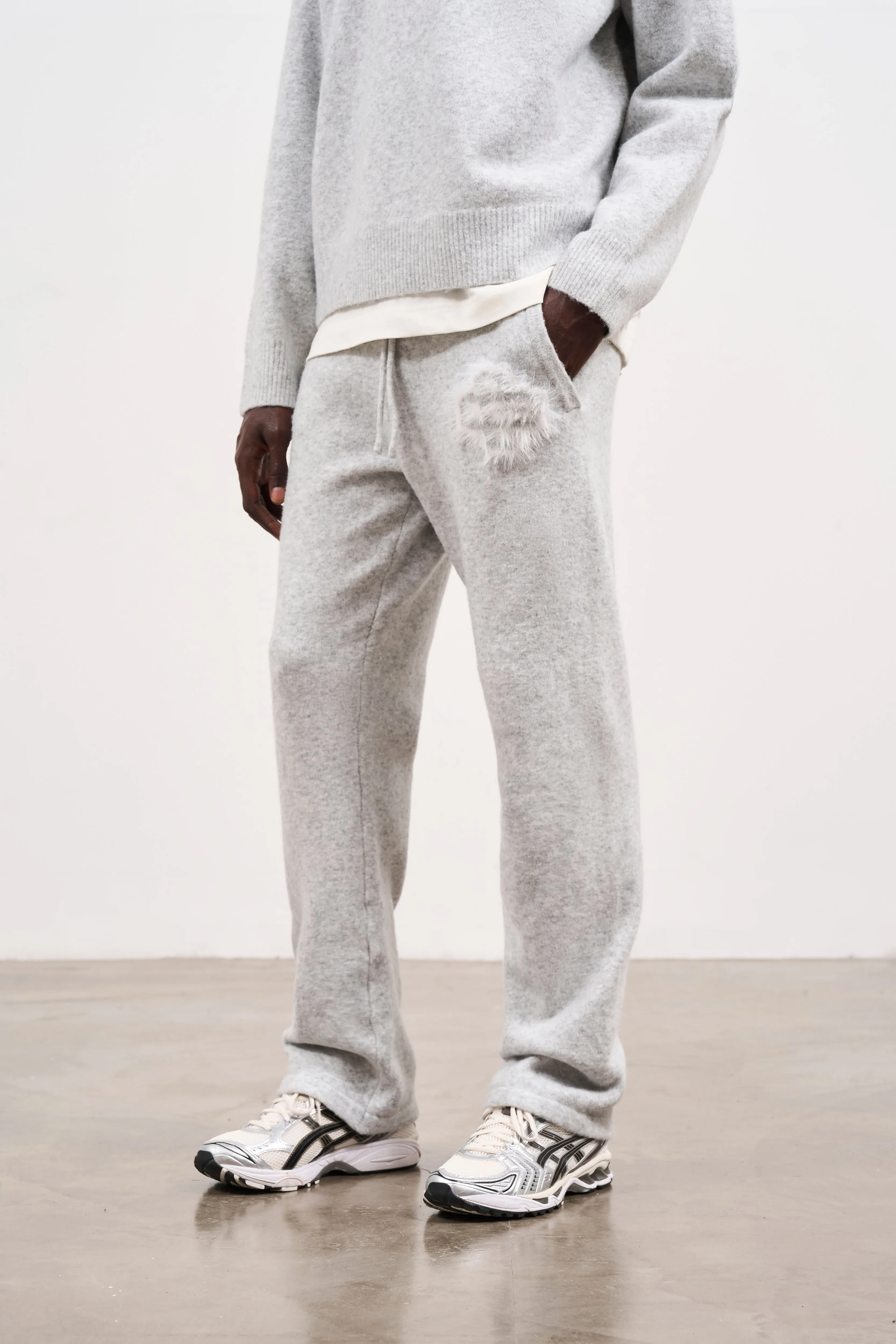 FLUFFY EMBLEM KNITTED JOGGERS - GREY MARL sold by The Couture Club product image thumbnail 5