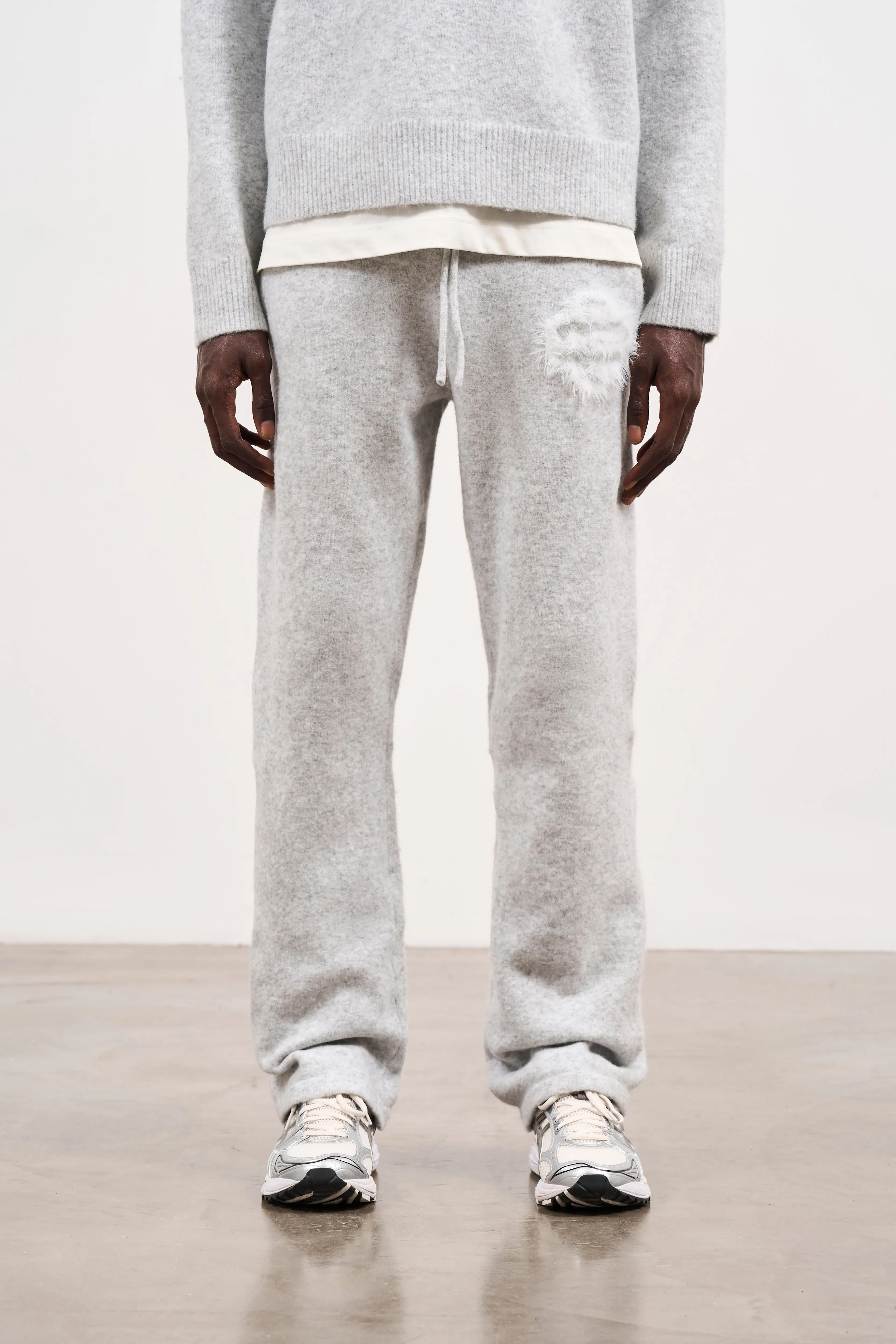 FLUFFY EMBLEM KNITTED JOGGERS - GREY MARL sold by The Couture Club product image thumbnail 2