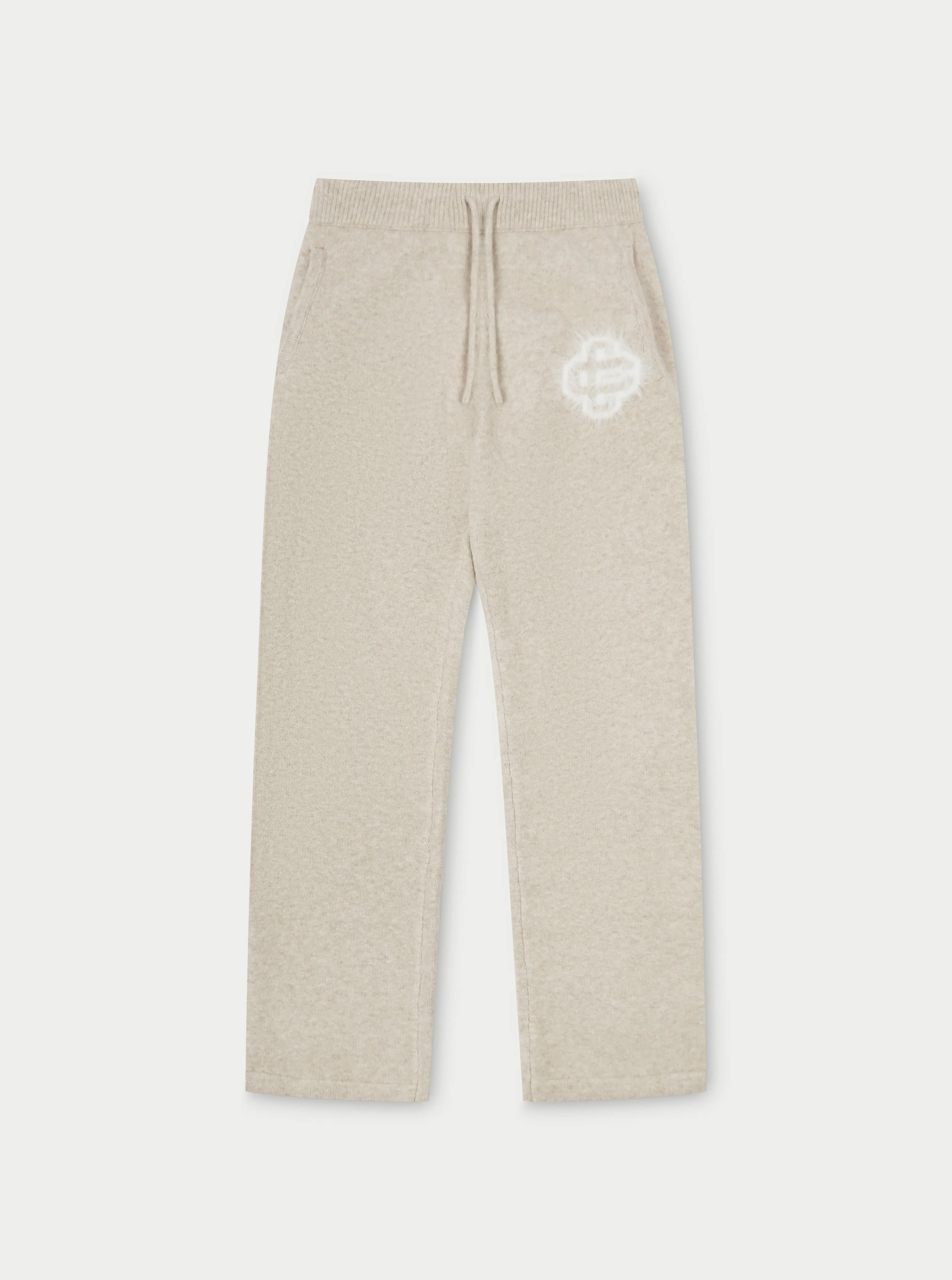 FLUFFY EMBLEM KNITTED JOGGERS - BEIGE sold by The Couture Club