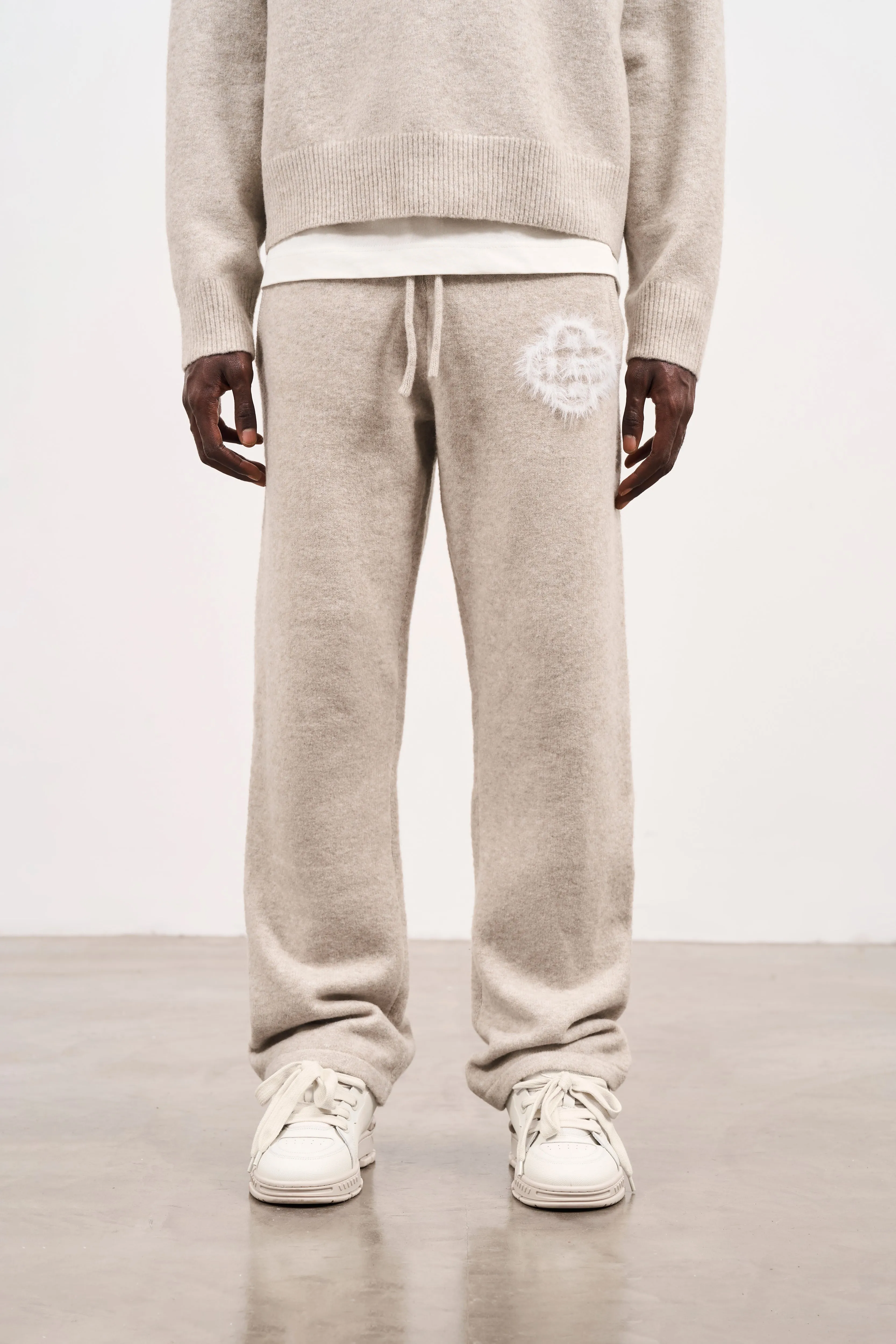 FLUFFY EMBLEM KNITTED JOGGERS - BEIGE sold by The Couture Club product image thumbnail 2