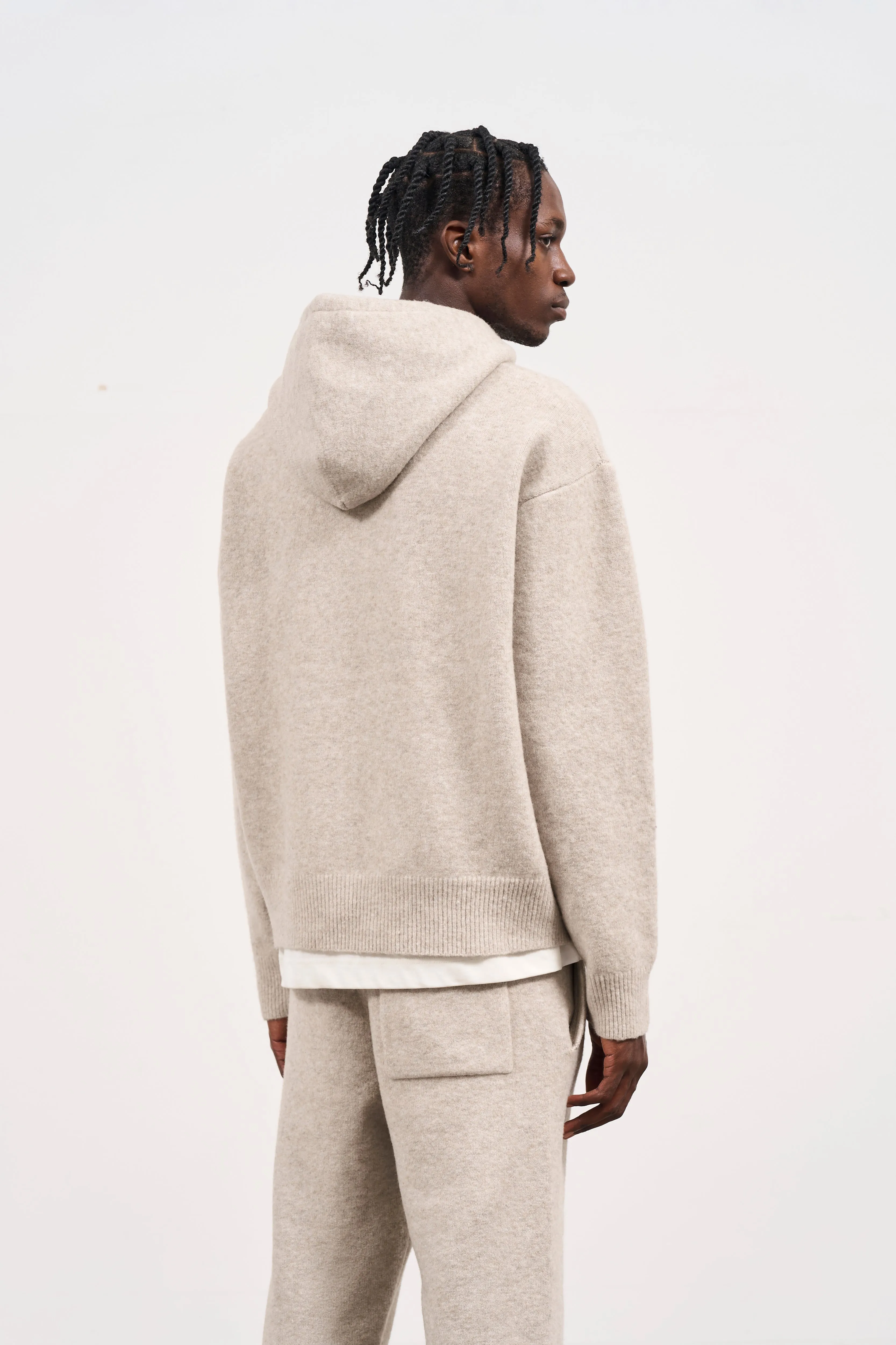 FLUFFY EMBLEM ZIP THROUGH KNITTED HOODIE - BEIGE sold by The Couture Club product image thumbnail 5