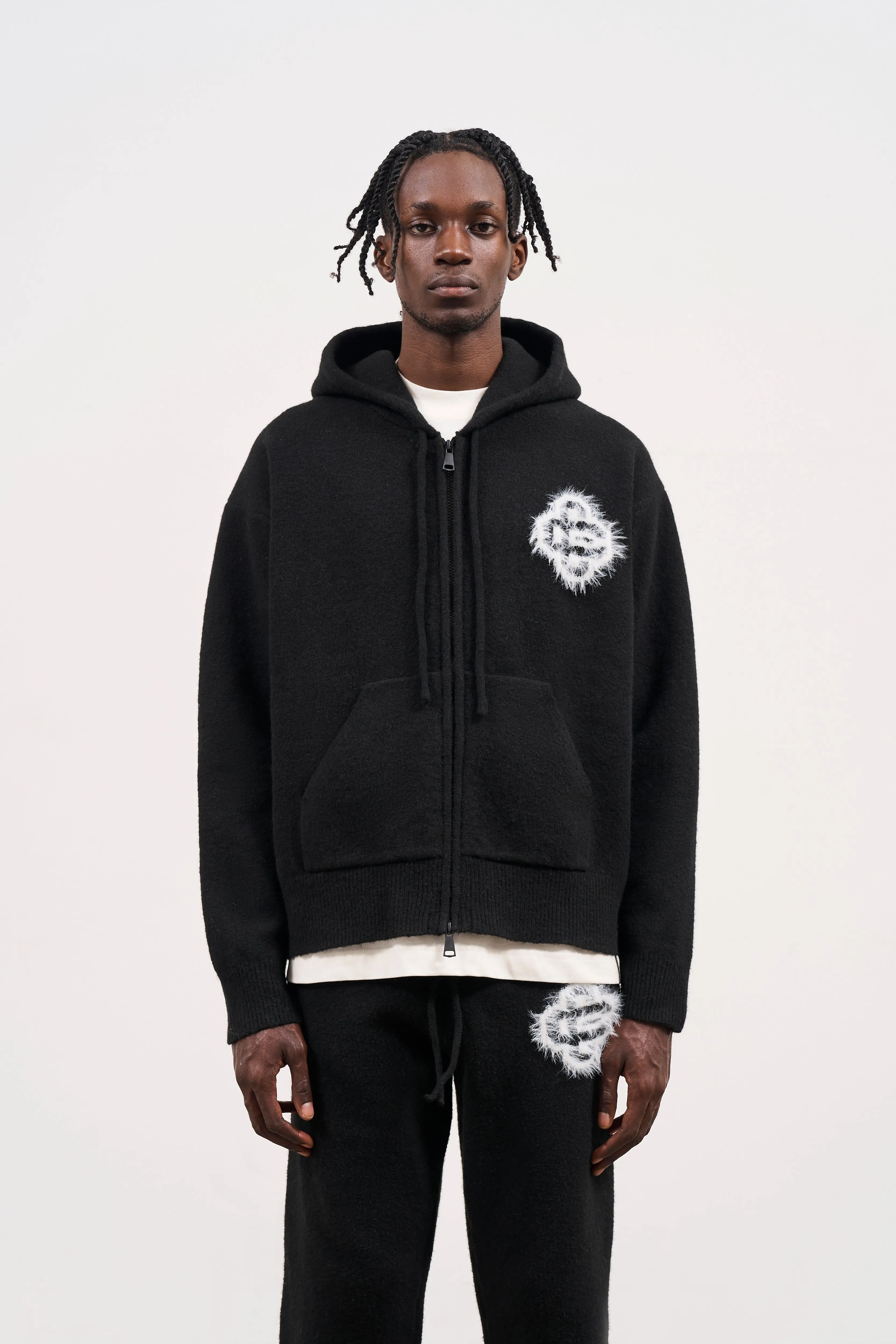 FLUFFY EMBLEM ZIP THROUGH KNITTED HOODIE - BLACK sold by The Couture Club product image thumbnail 2