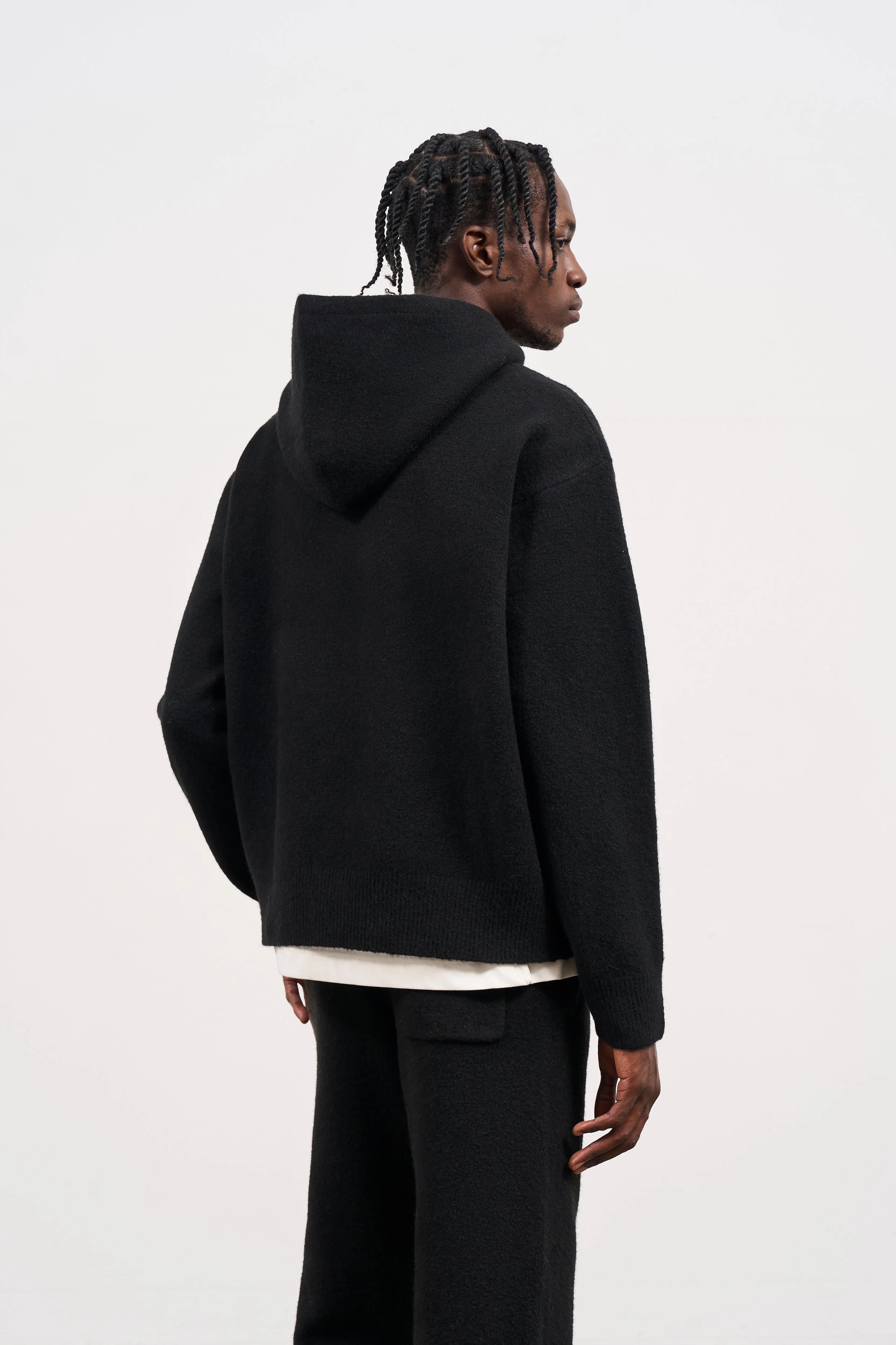 FLUFFY EMBLEM ZIP THROUGH KNITTED HOODIE - BLACK sold by The Couture Club product image thumbnail 5