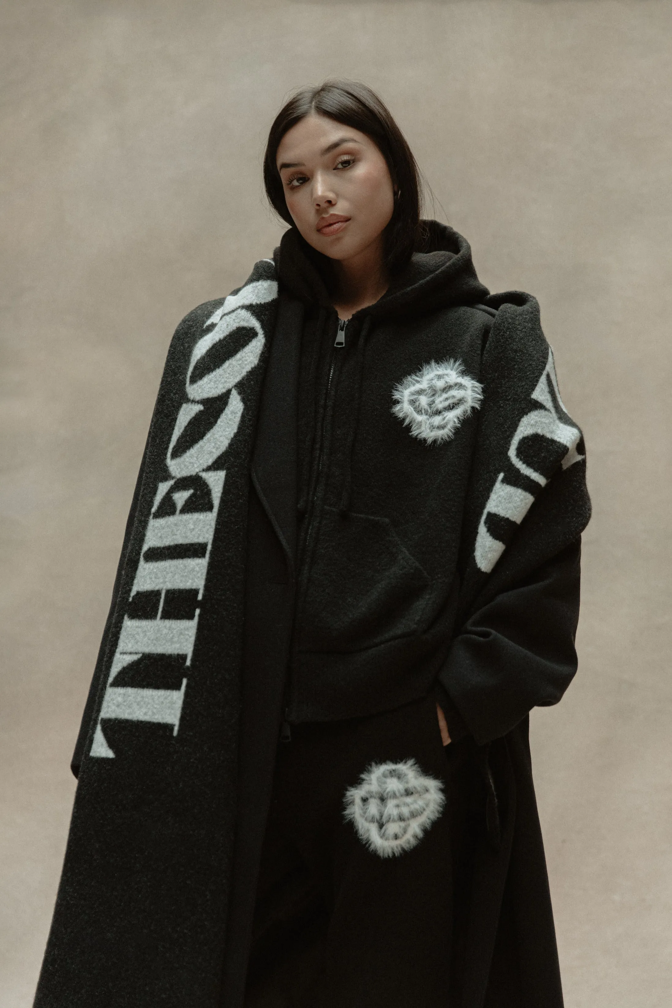 FLUFFY EMBLEM ZIP THROUGH KNITTED HOODIE - BLACK sold by The Couture Club product image thumbnail 3