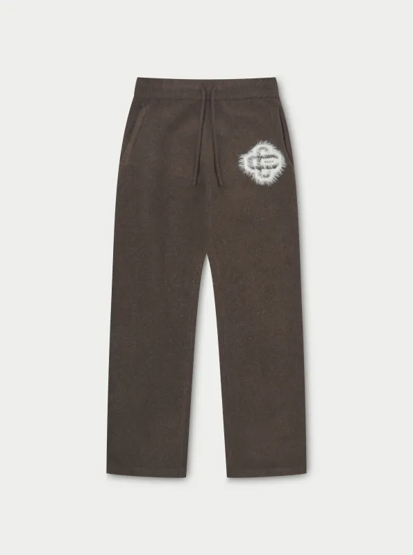 FLUFFY EMBLEM KNITTED JOGGERS - BROWN sold by The Couture Club