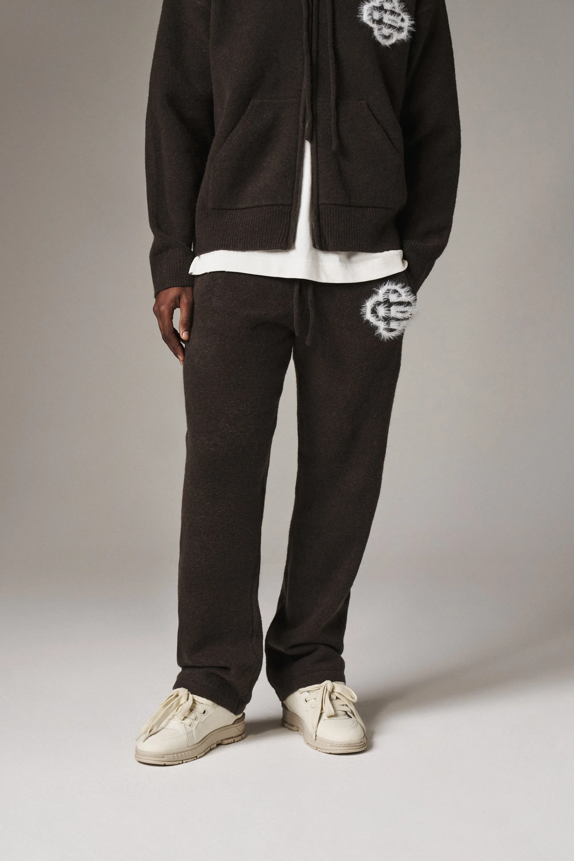 FLUFFY EMBLEM KNITTED JOGGERS - BROWN sold by The Couture Club product image thumbnail 2