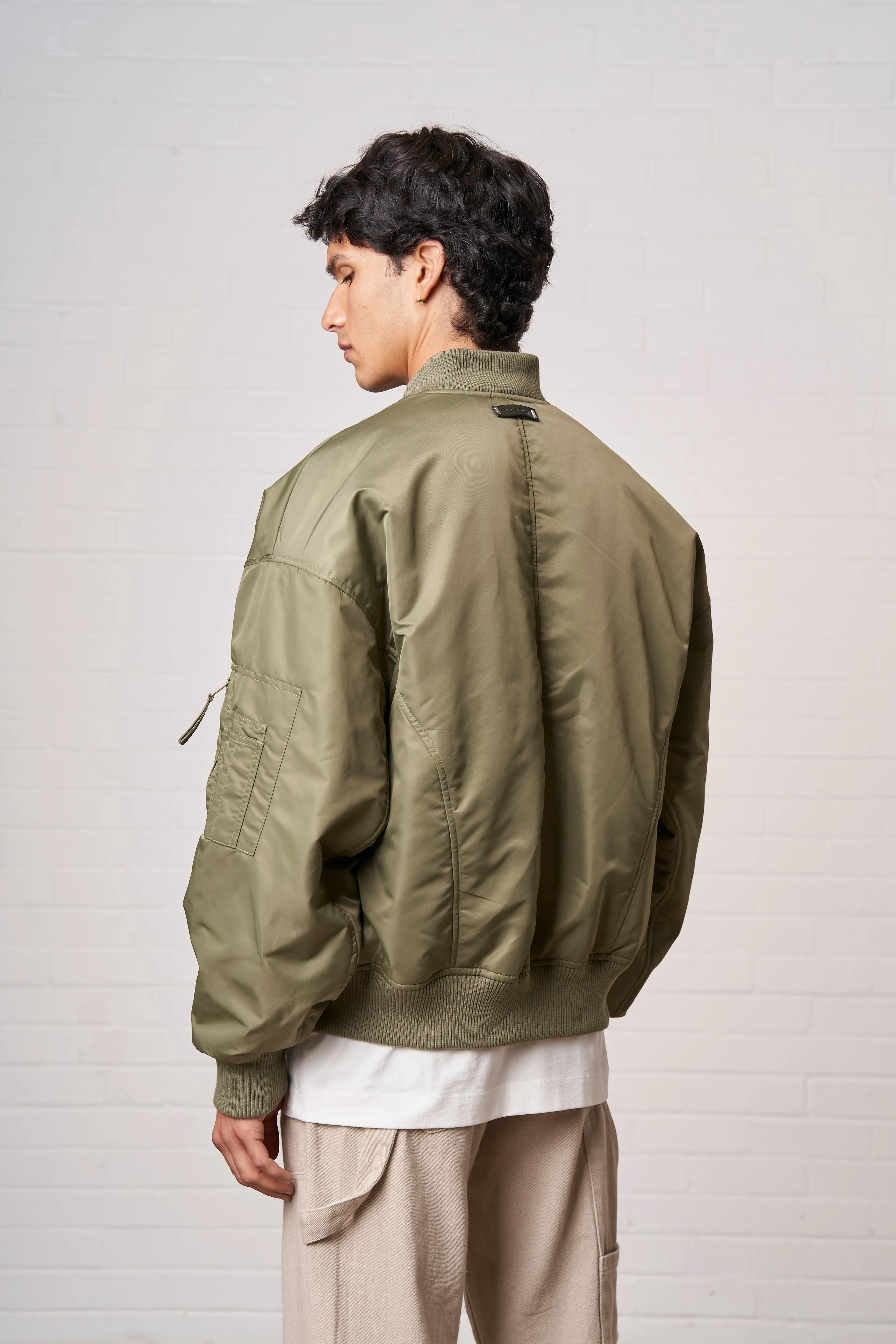 OVERSIZED EMBLEM BOMBER JACKET - KHAKI sold by The Couture Club product image thumbnail 5