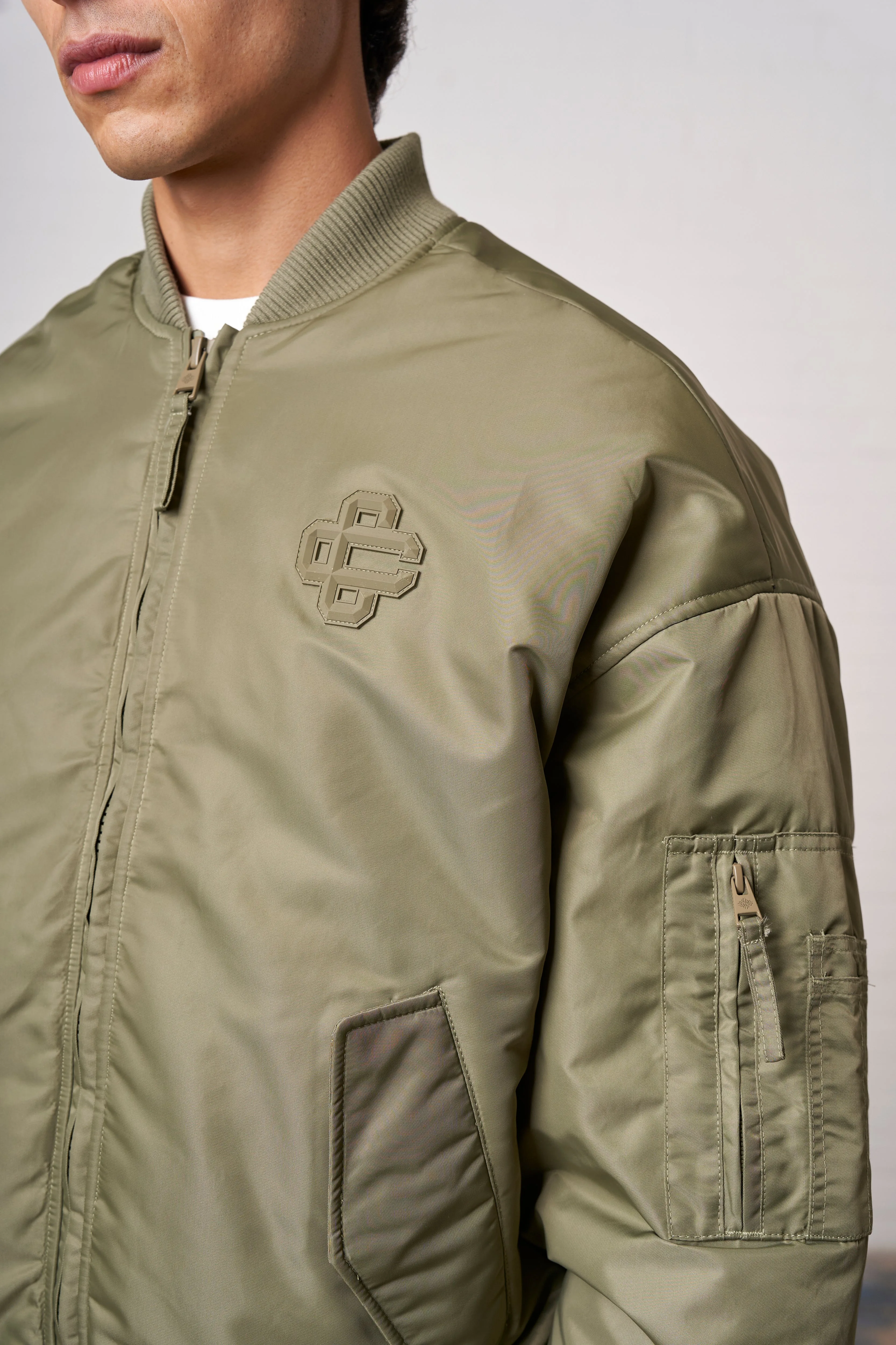 OVERSIZED EMBLEM BOMBER JACKET - KHAKI sold by The Couture Club product image thumbnail 3