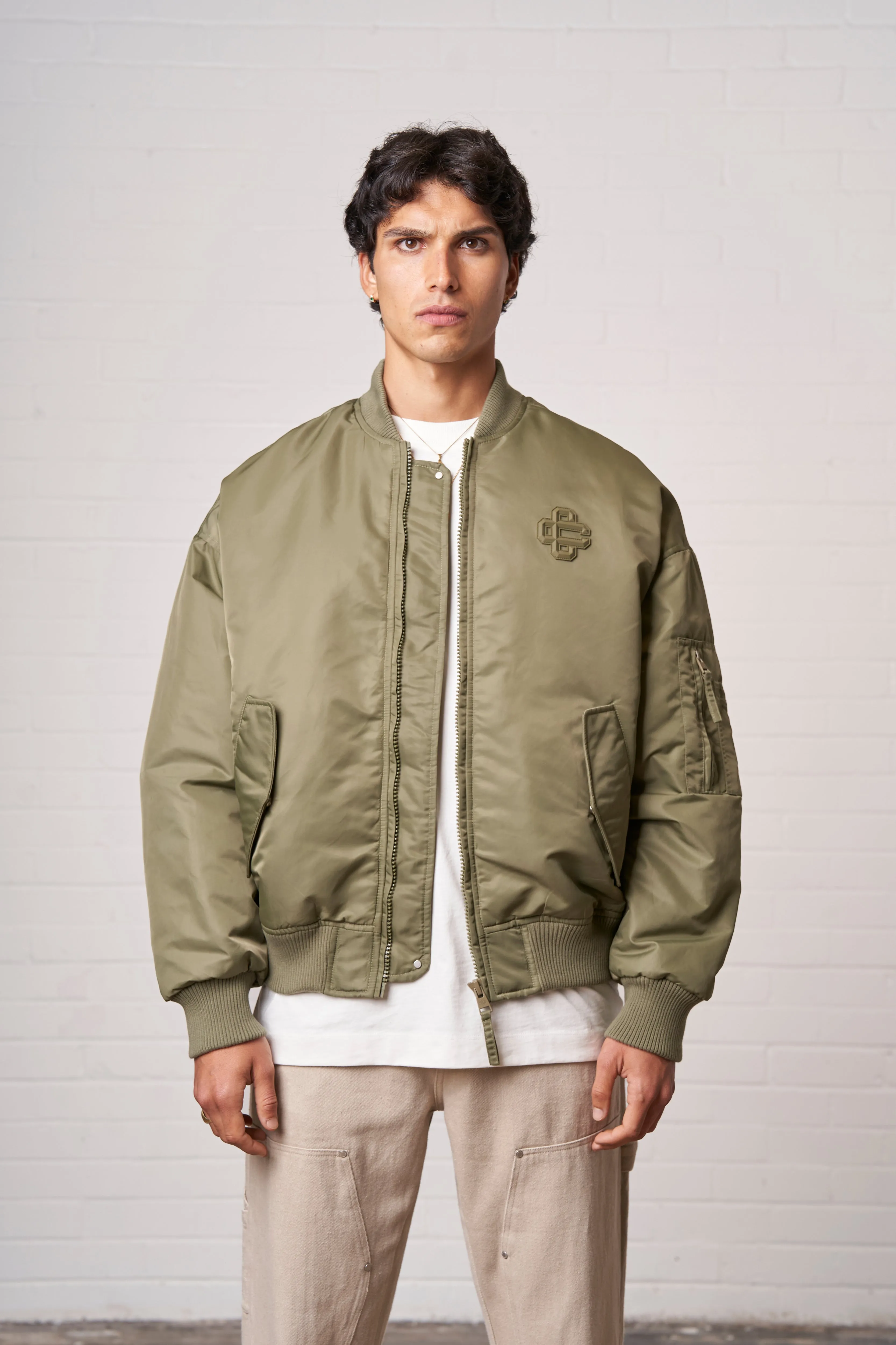 OVERSIZED EMBLEM BOMBER JACKET - KHAKI sold by The Couture Club product image thumbnail 2