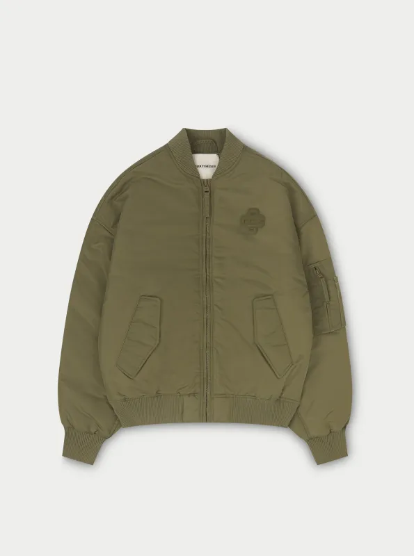 OVERSIZED EMBLEM BOMBER JACKET - KHAKI made by The Couture Club