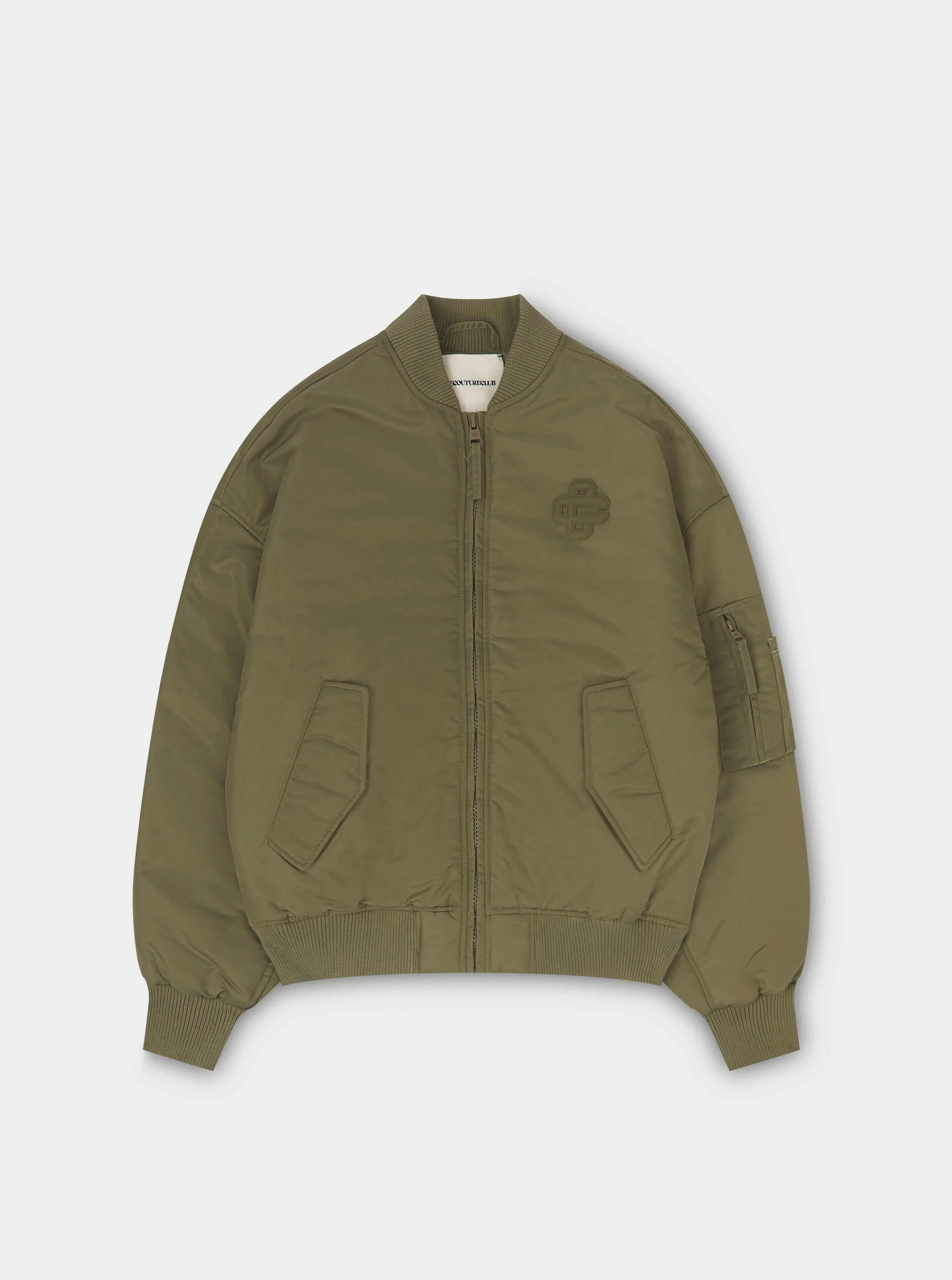 OVERSIZED EMBLEM BOMBER JACKET - KHAKI sold by The Couture Club
