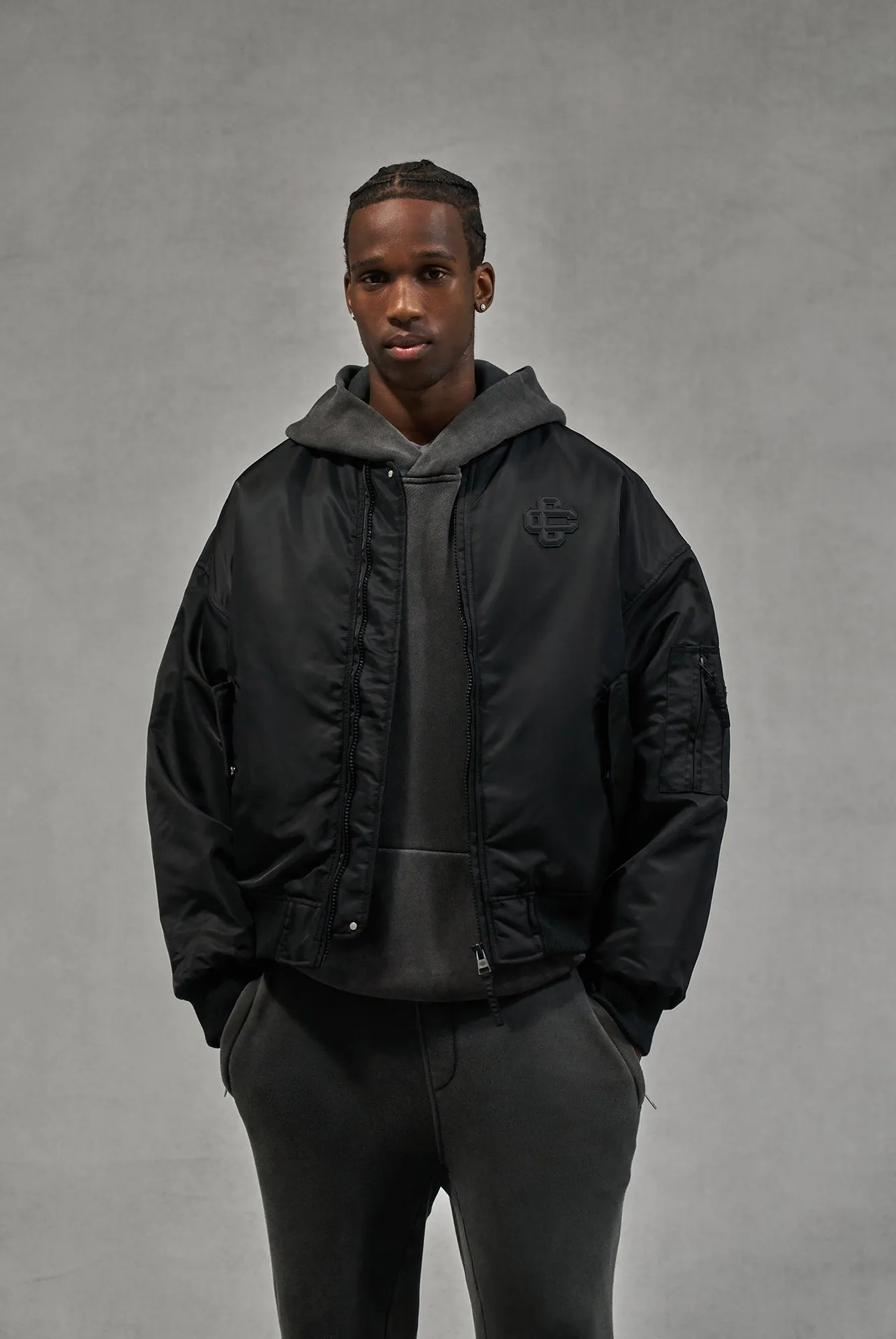 OVERSIZED EMBLEM BOMBER JACKET - BLACK sold by The Couture Club product image thumbnail 2