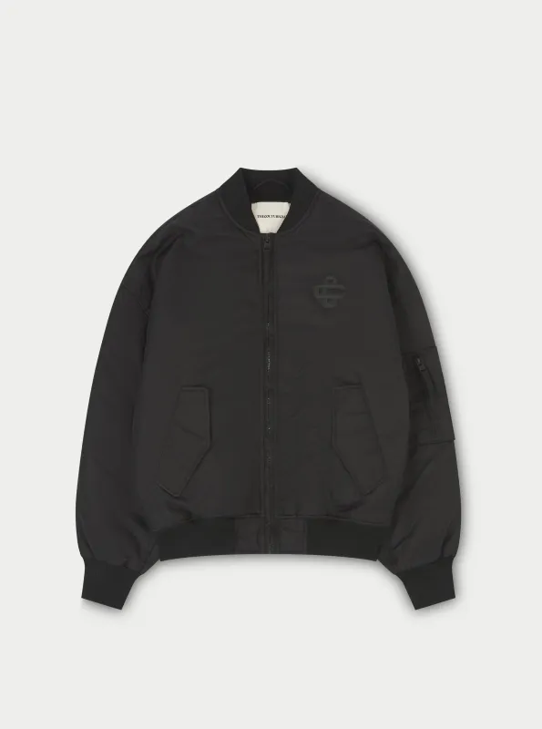 OVERSIZED EMBLEM BOMBER JACKET - BLACK sold by The Couture Club