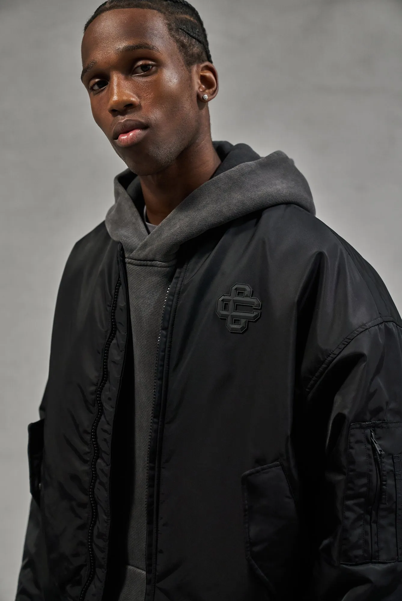 OVERSIZED EMBLEM BOMBER JACKET - BLACK sold by The Couture Club product image thumbnail 3