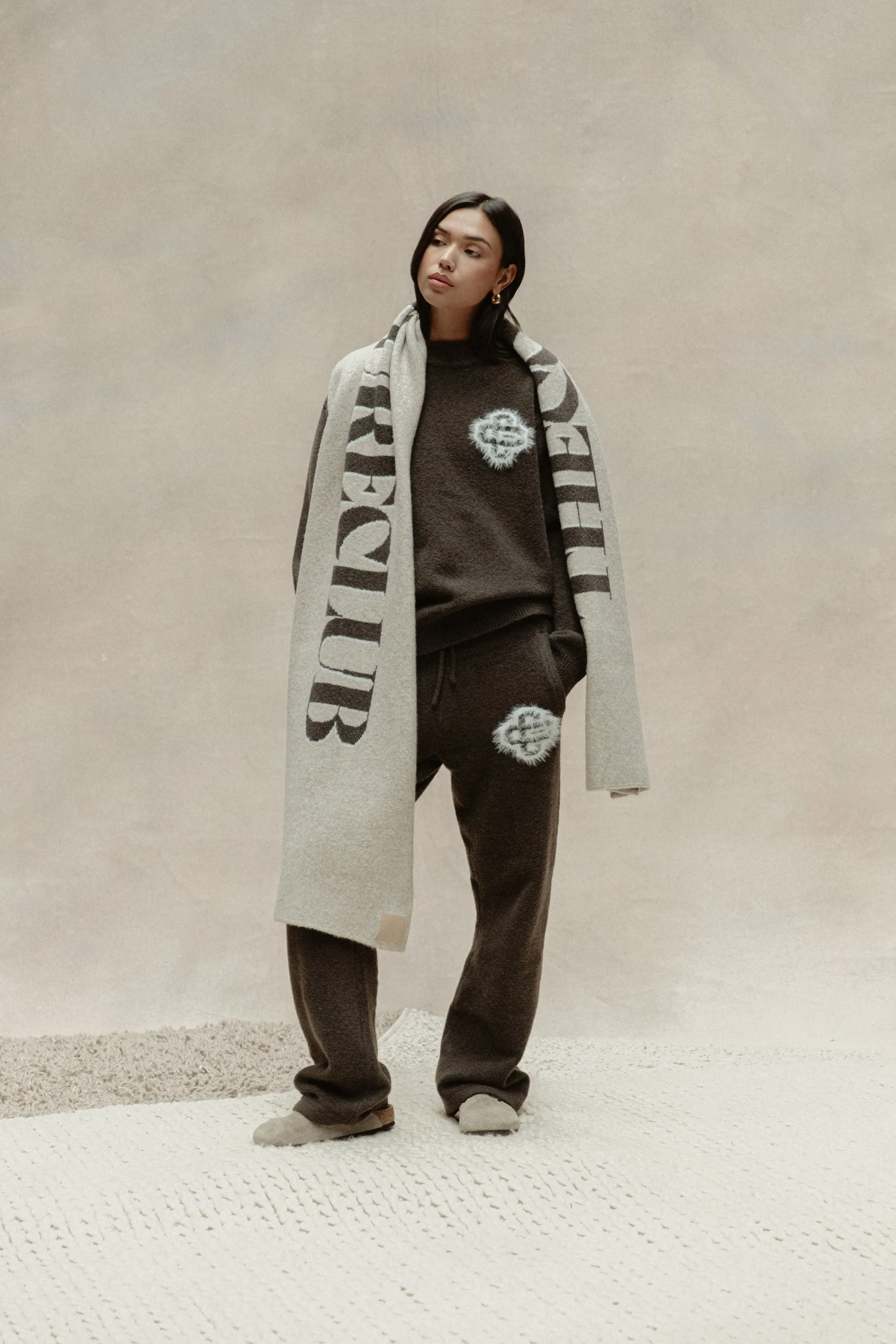 FLUFFY EMBLEM KNITTED CREW - BROWN sold by The Couture Club product image thumbnail 3