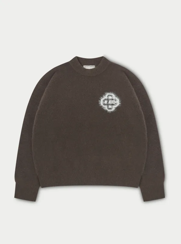 FLUFFY EMBLEM KNITTED CREW - BROWN sold by The Couture Club