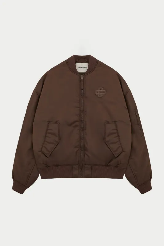 OVERSIZED EMBLEM BOMBER JACKET - BROWN sold by The Couture Club