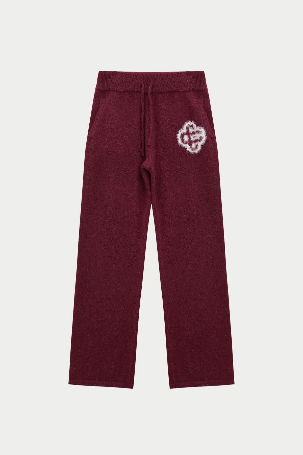 FLUFFY EMBLEM KNITTED JOGGERS - BURGUNDY sold by The Couture Club