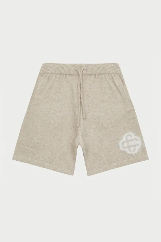 FLUFFY EMBLEM KNITTED SHORTS - BEIGE sold by The Couture Club