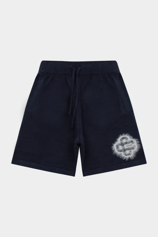 FLUFFY EMBLEM KNITTED SHORTS - NAVY sold by The Couture Club
