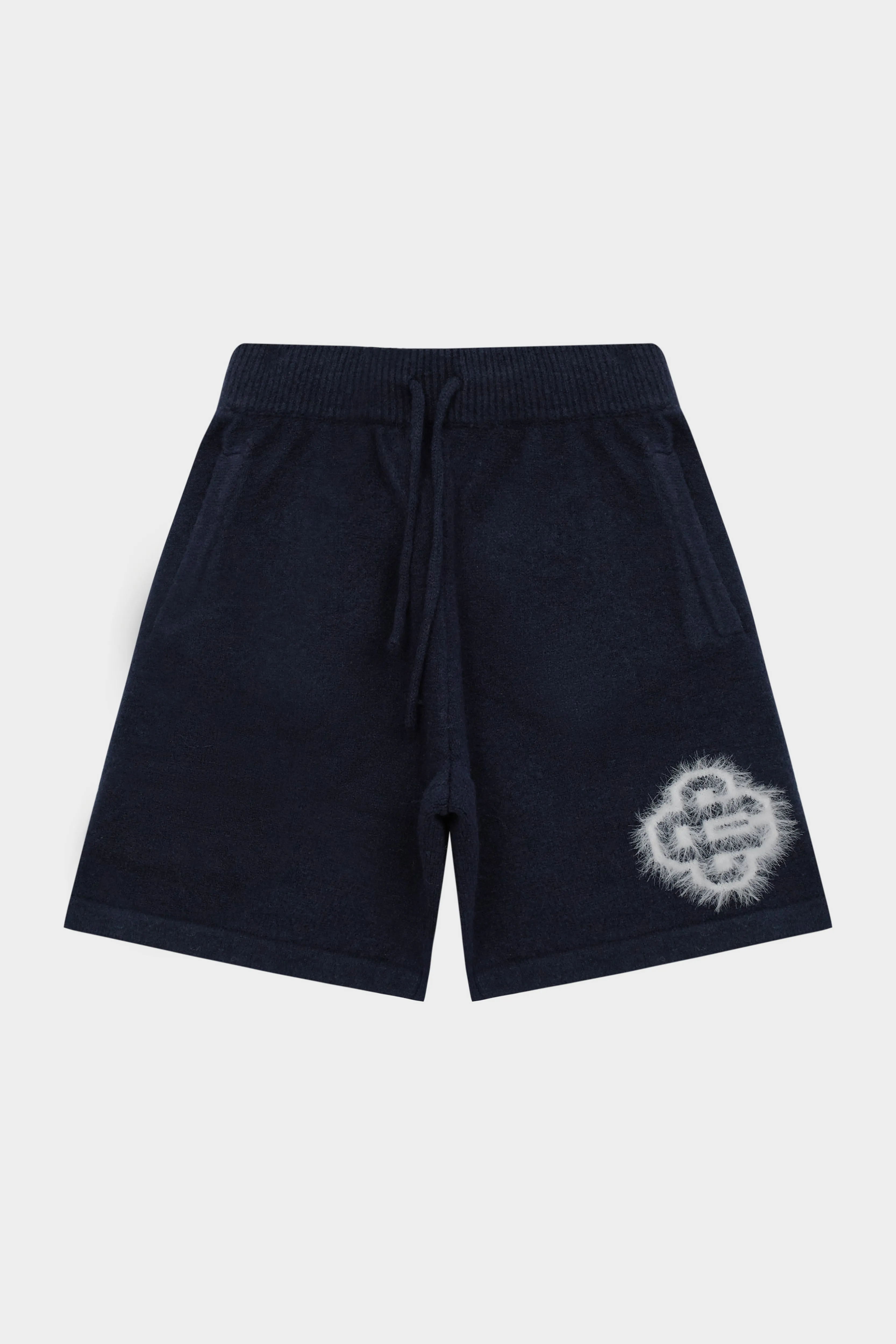 FLUFFY EMBLEM KNITTED SHORTS - NAVY sold by The Couture Club
