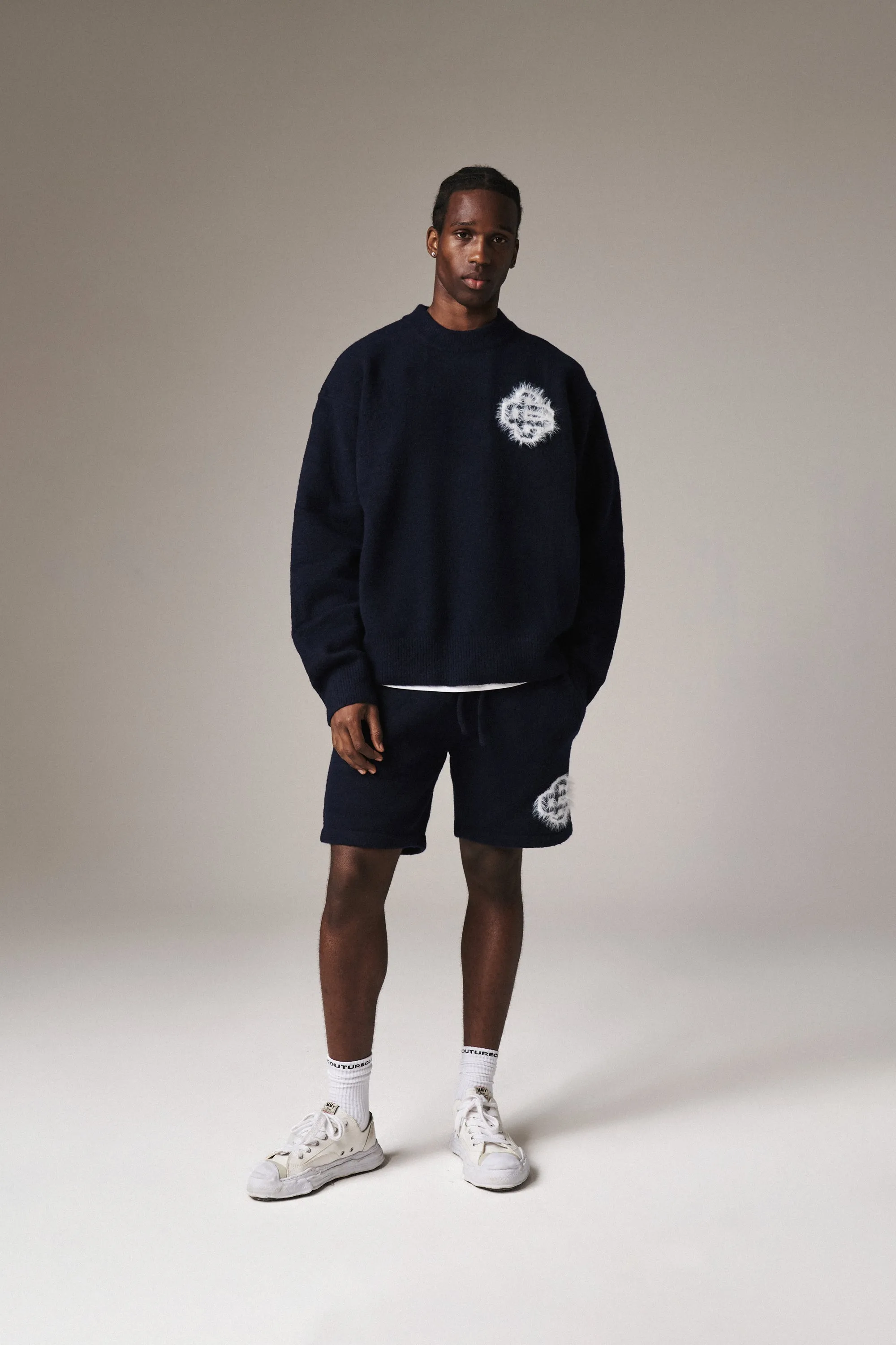 FLUFFY EMBLEM KNITTED SHORTS - NAVY sold by The Couture Club product image thumbnail 3