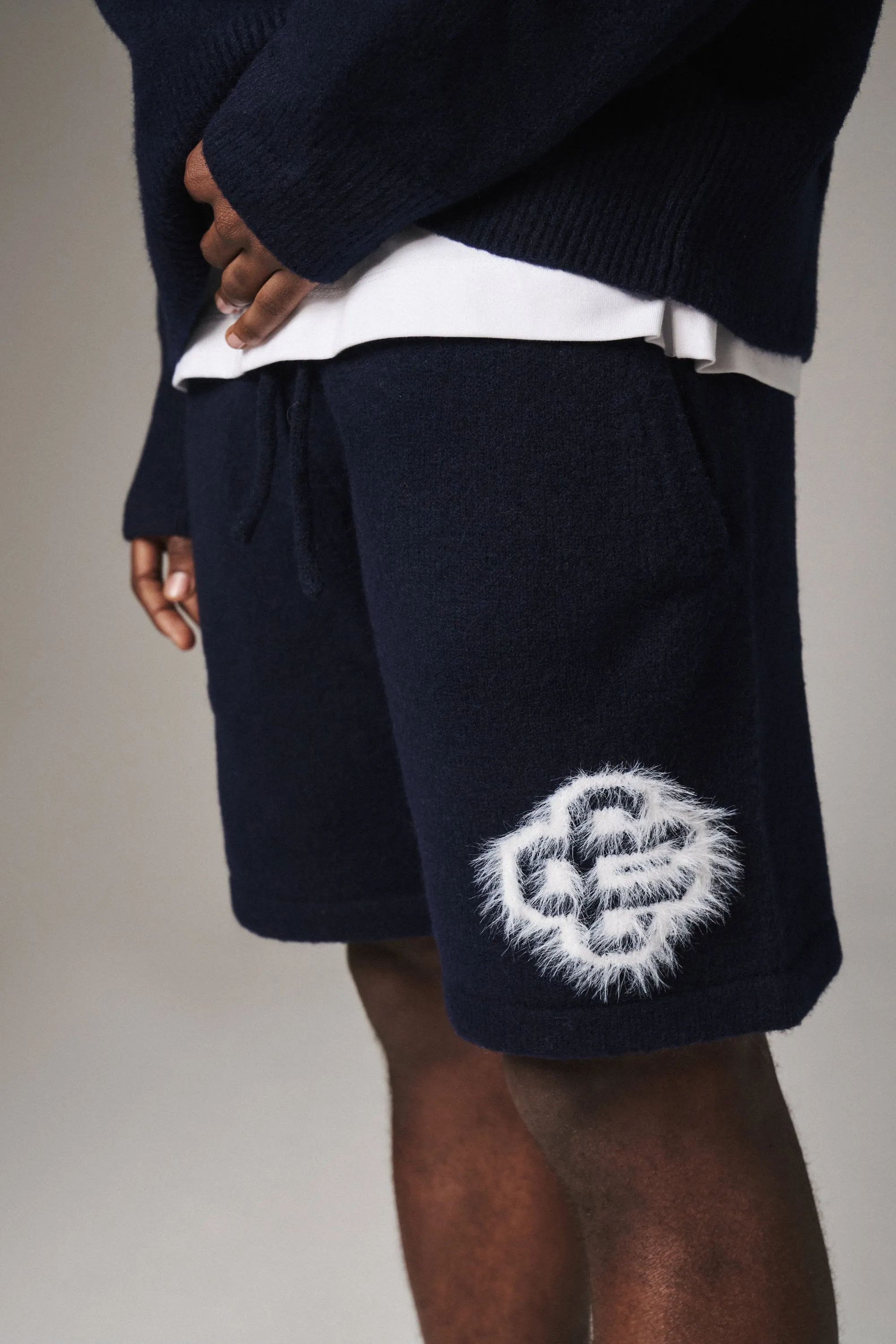 FLUFFY EMBLEM KNITTED SHORTS - NAVY sold by The Couture Club product image thumbnail 5