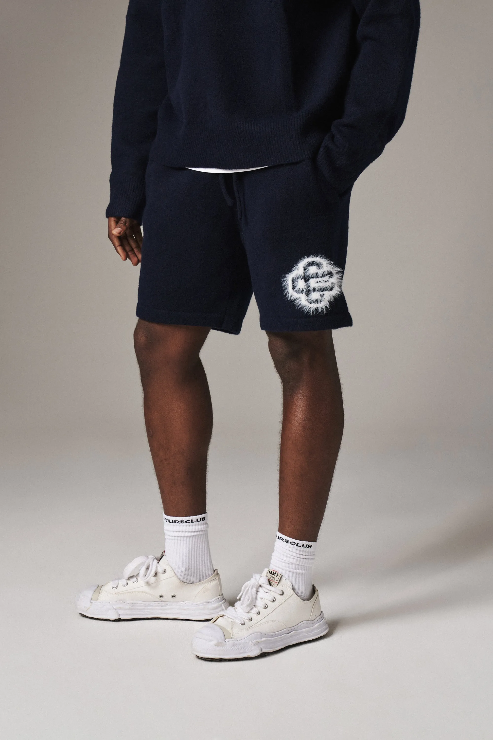 FLUFFY EMBLEM KNITTED SHORTS - NAVY sold by The Couture Club product image thumbnail 2