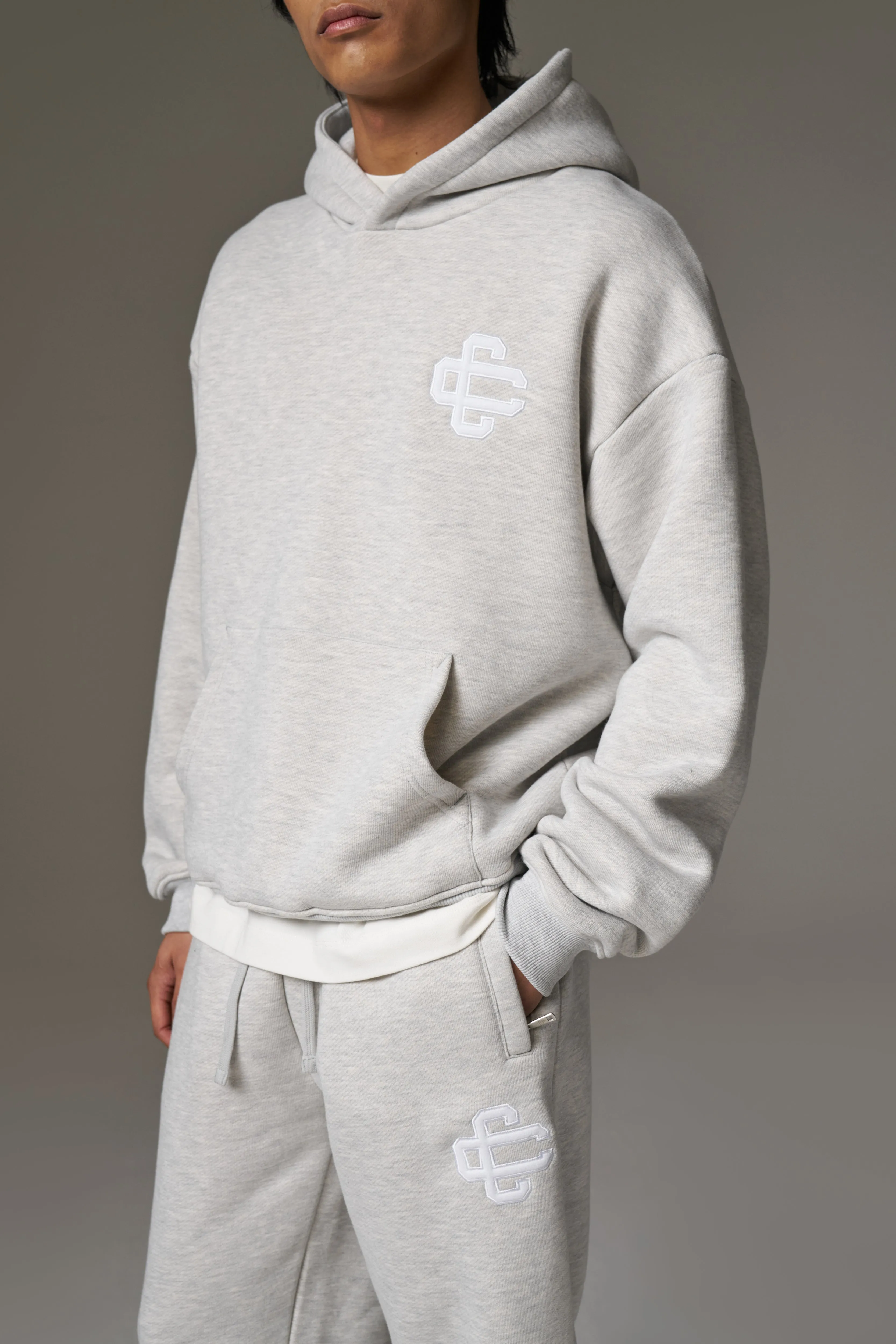 HEAVYWEIGHT EMBLEM APPLIQUE HOODIE - GREY MARL sold by The Couture Club product image thumbnail 5