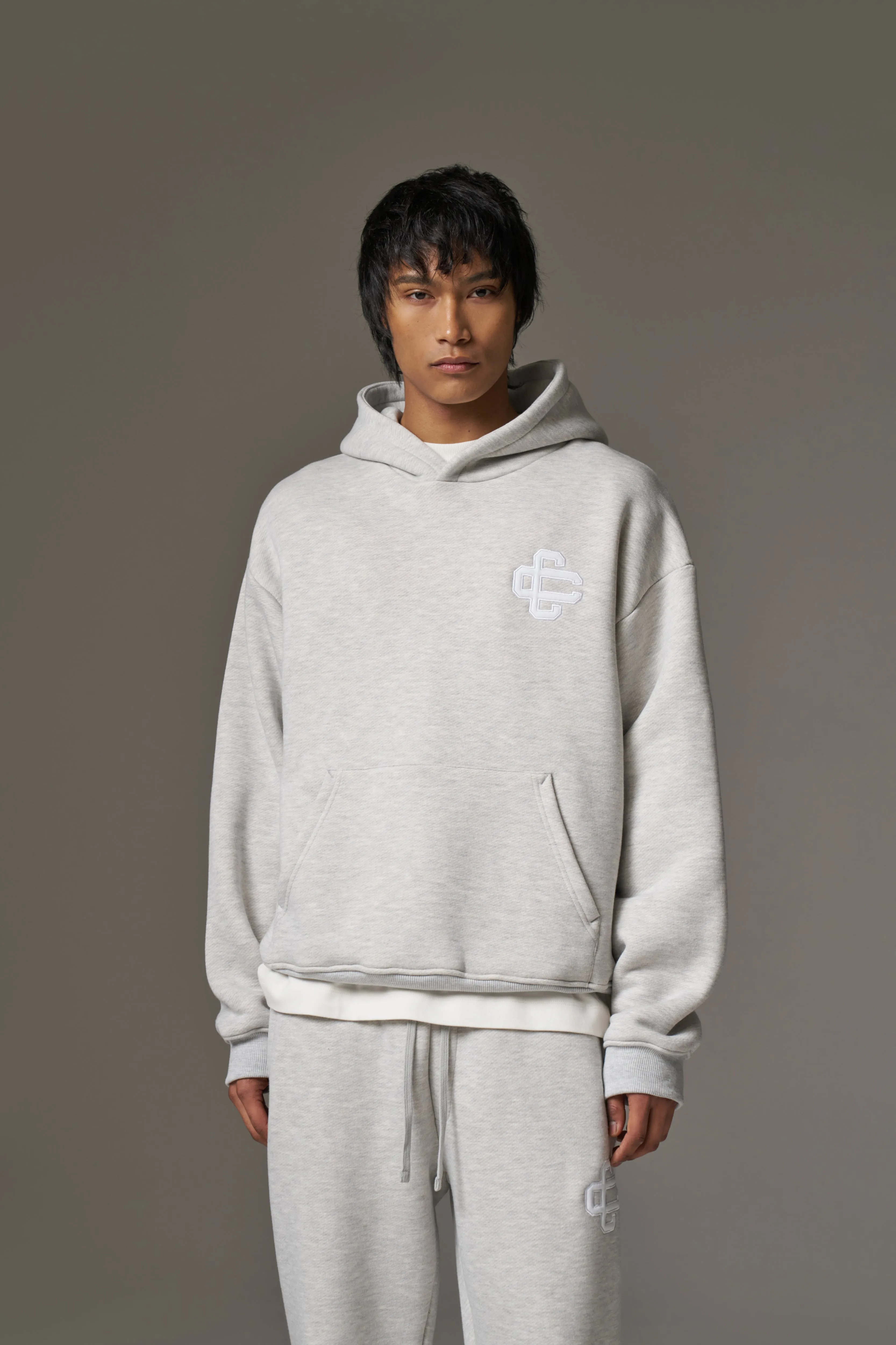 HEAVYWEIGHT EMBLEM APPLIQUE HOODIE - GREY MARL sold by The Couture Club product image thumbnail 2