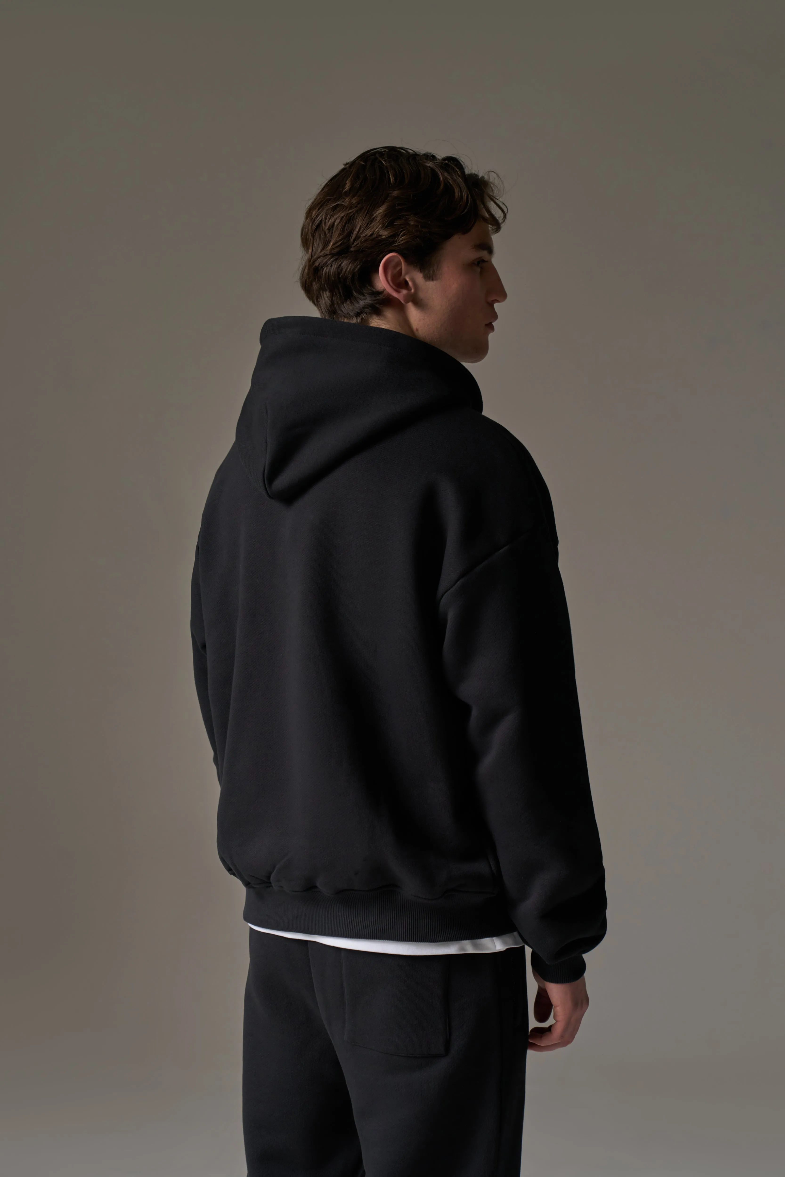 HEAVYWEIGHT EMBLEM APPLIQUE ZIP THROUGH HOODIE - BLACK sold by The Couture Club product image thumbnail 5