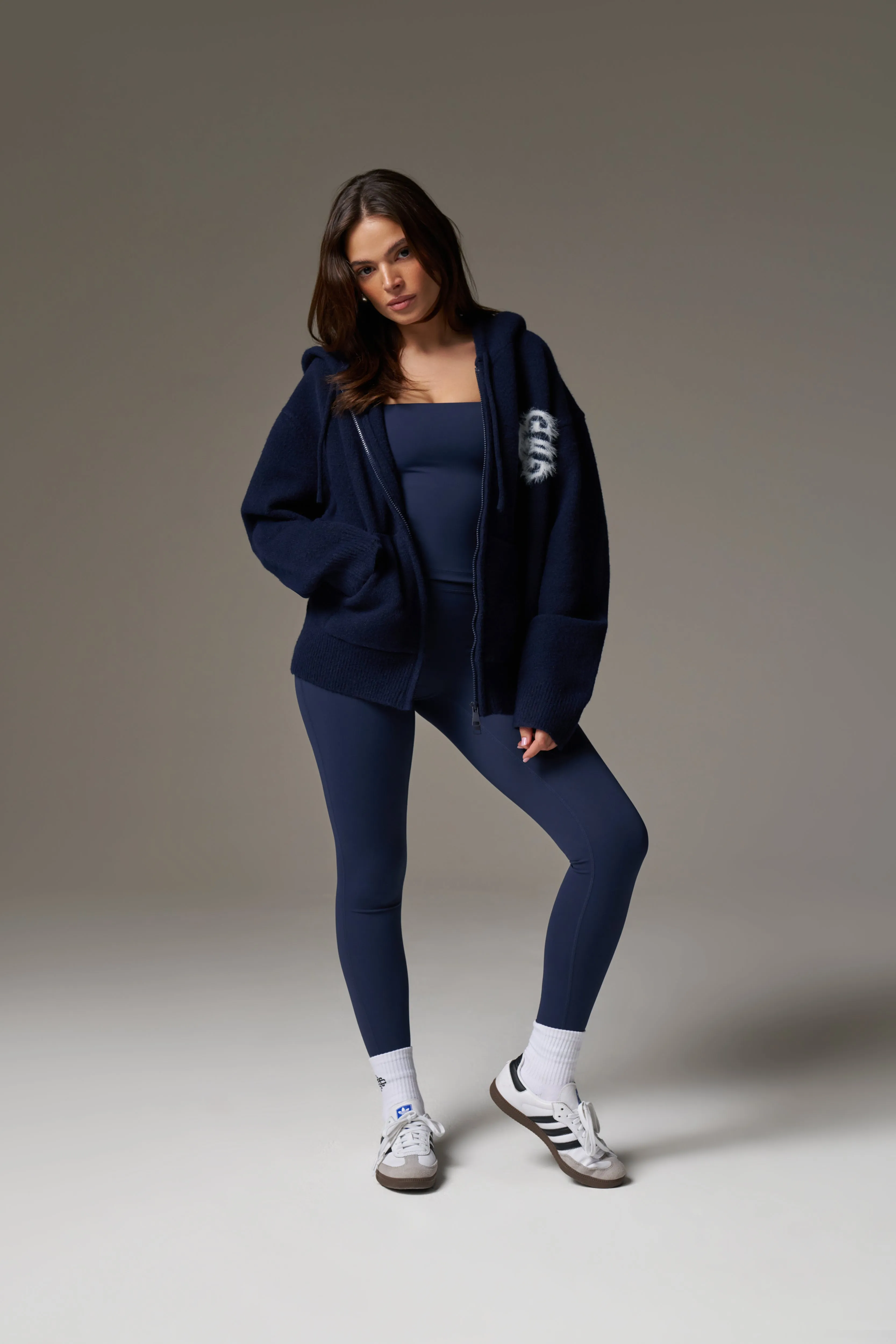 FLUFFY EMBLEM ZIP THROUGH KNITTED HOODIE - NAVY sold by The Couture Club product image thumbnail 4
