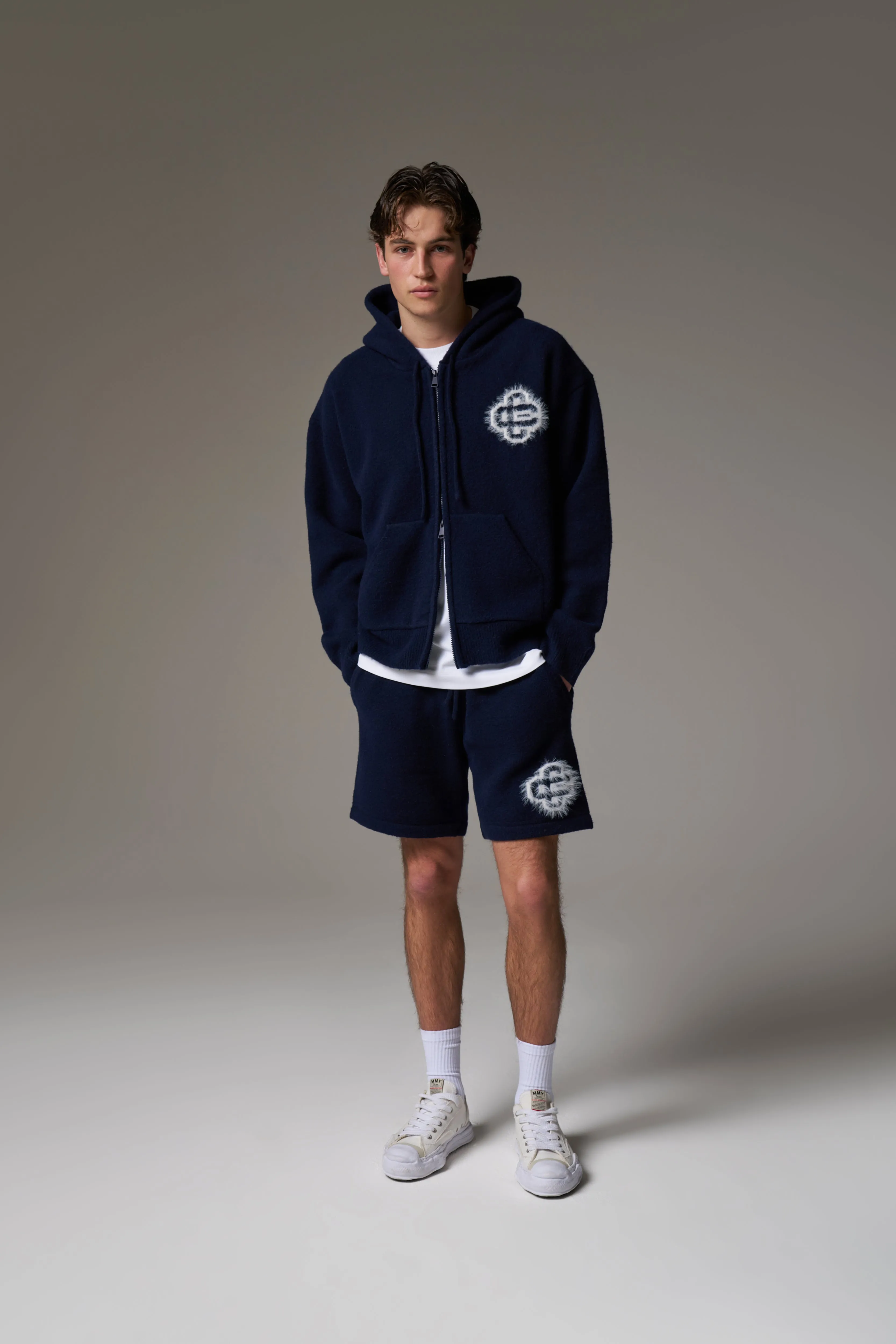 FLUFFY EMBLEM ZIP THROUGH KNITTED HOODIE - NAVY sold by The Couture Club product image thumbnail 5