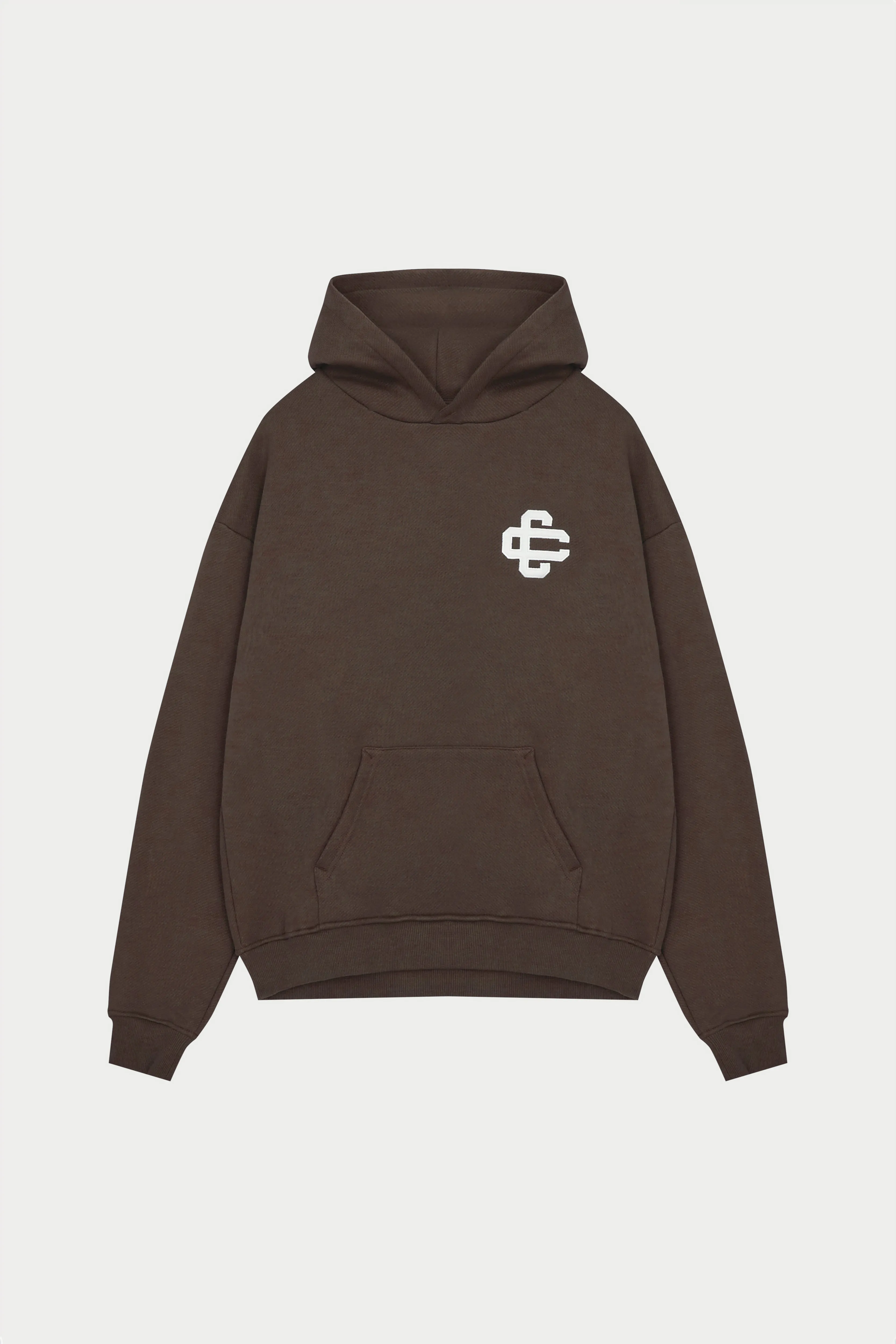 HEAVYWEIGHT EMBLEM APPLIQUE HOODIE - BROWN sold by The Couture Club