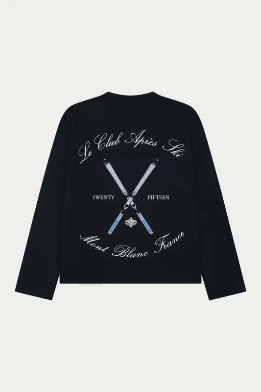 APRES SKI GRAPHIC LONG SLEEVE T-SHIRT - BLACK made by The Couture Club