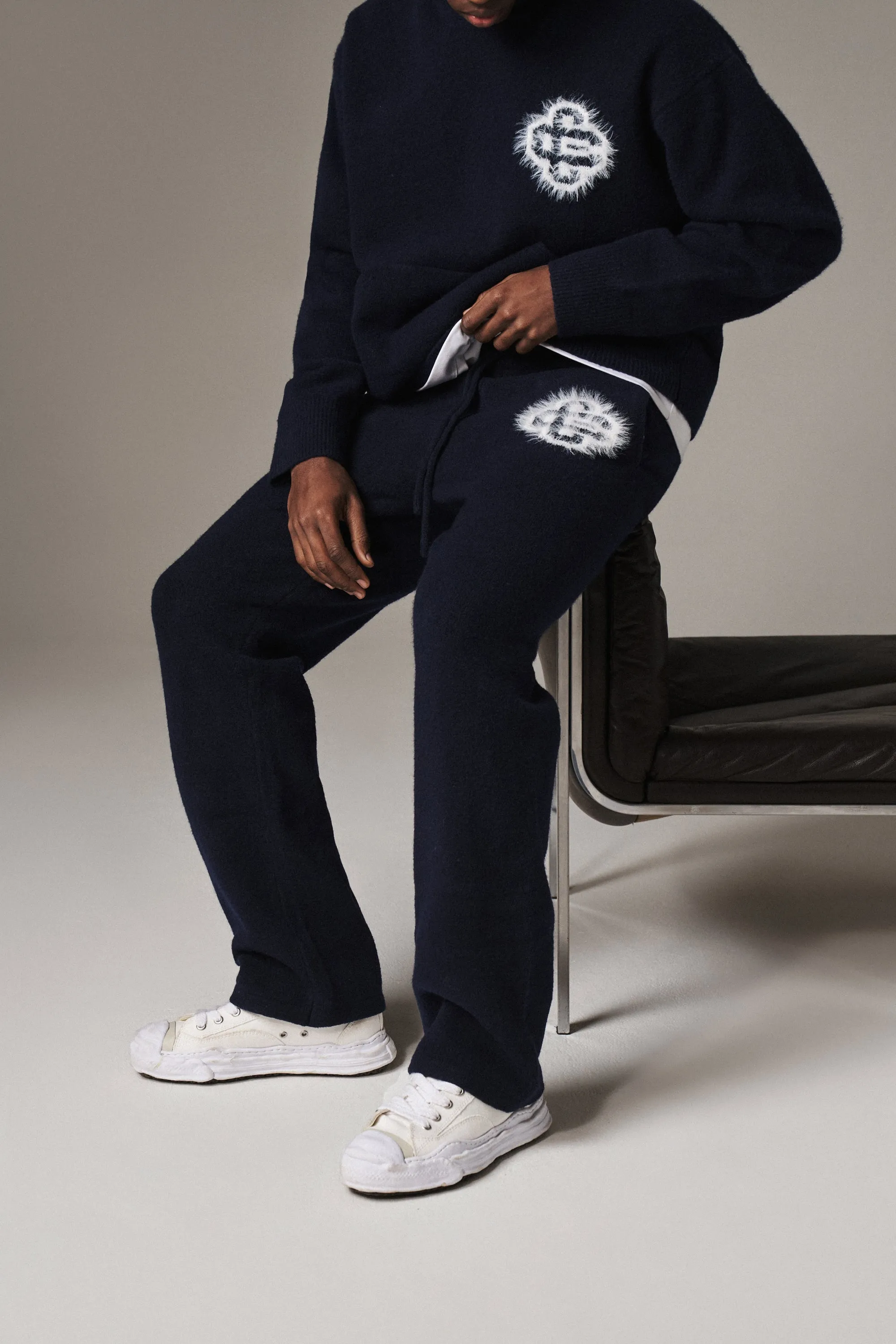 FLUFFY EMBLEM KNITTED JOGGERS - NAVY sold by The Couture Club product image thumbnail 2